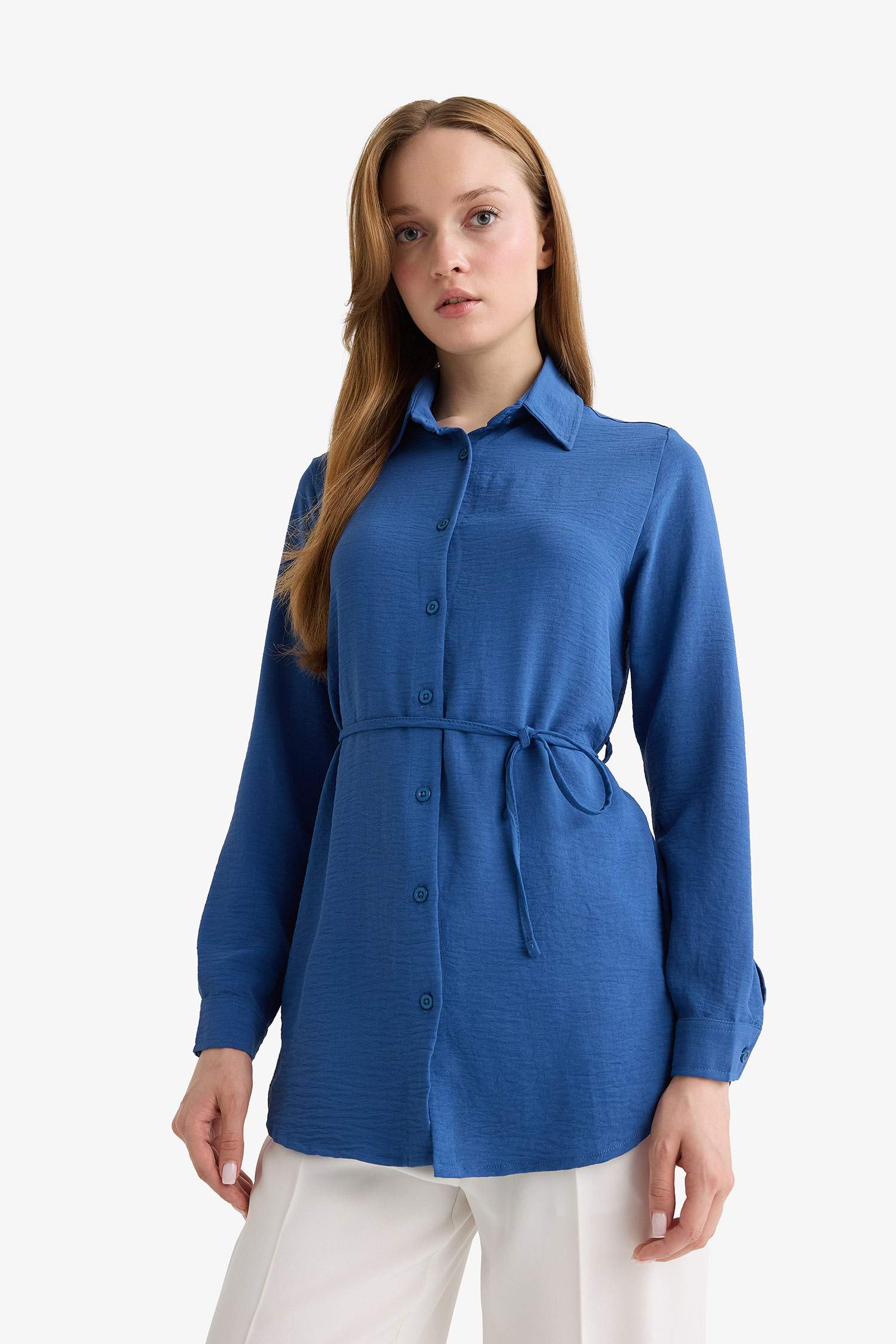 Regular Fit Shirt Collar Long Sleeve Tunic