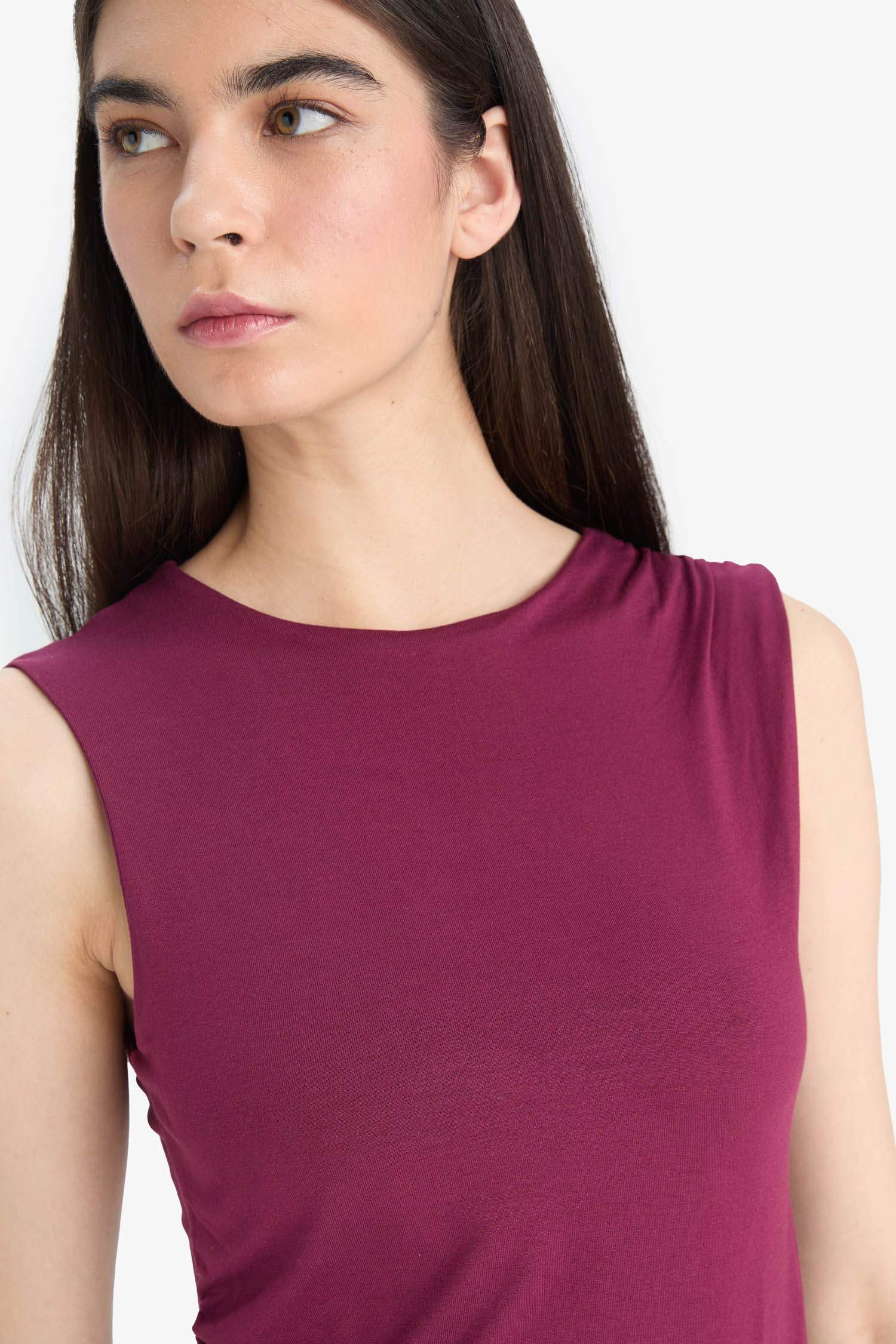 Slim Fit Basic Asymmetric Cut Draped Blouse