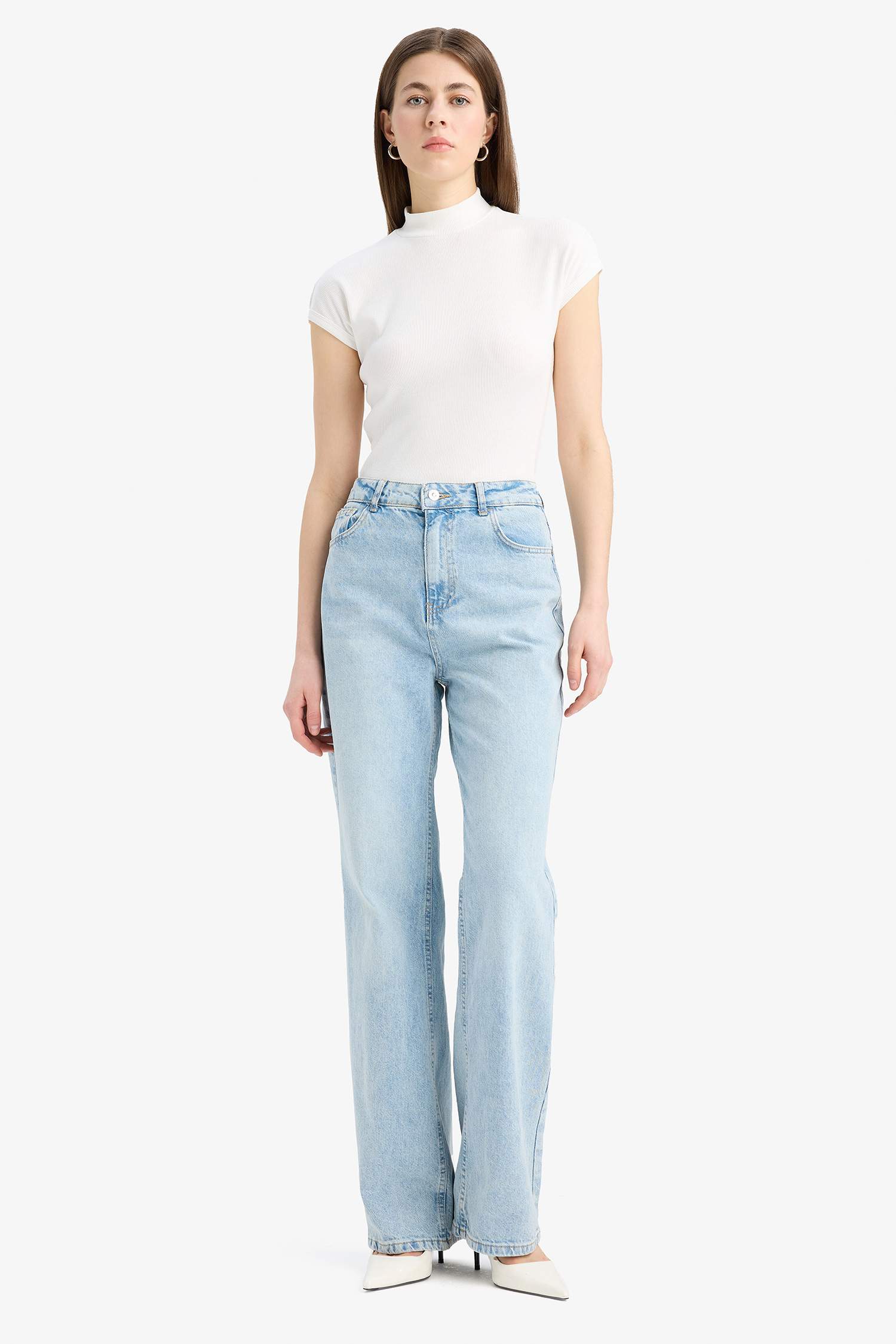 Slim Fit Dar Kesim Yarım Balıkçı Yaka Basic Düz  Fitilli Kaşkorse Kısa Kollu Tişört