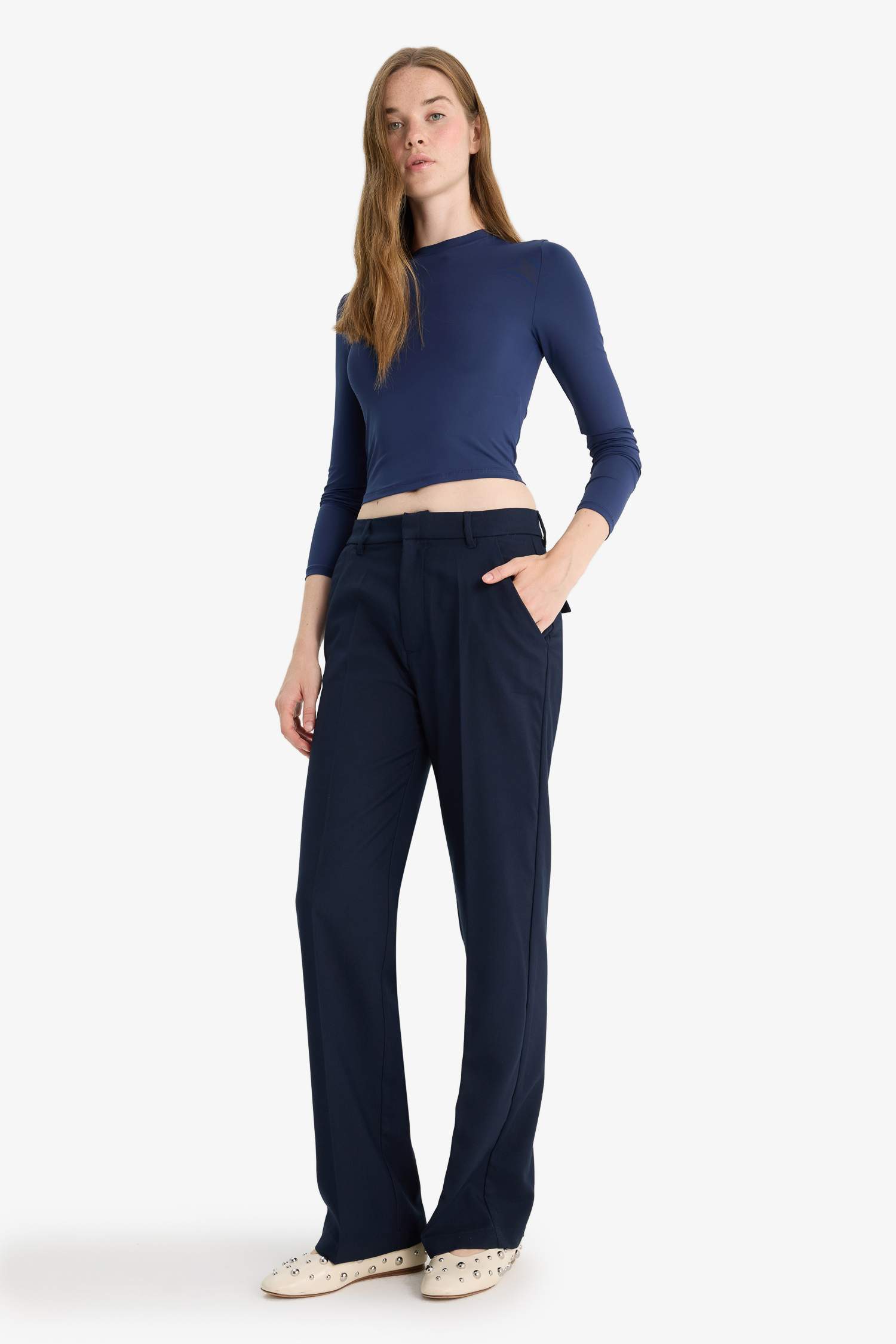 Straight Fit Regular Waist Standard Length Trousers