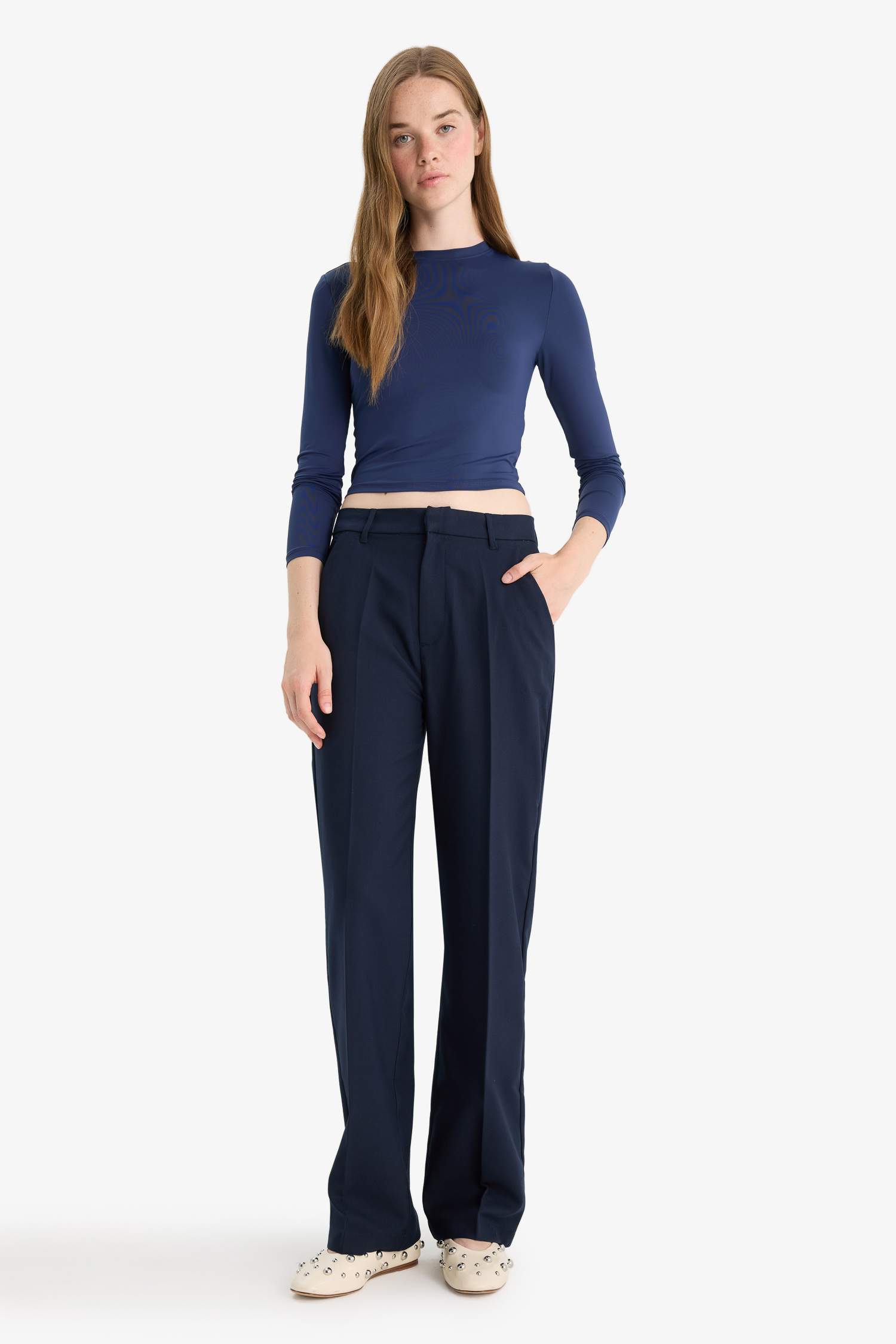 Straight Fit Regular Waist Standard Length Trousers
