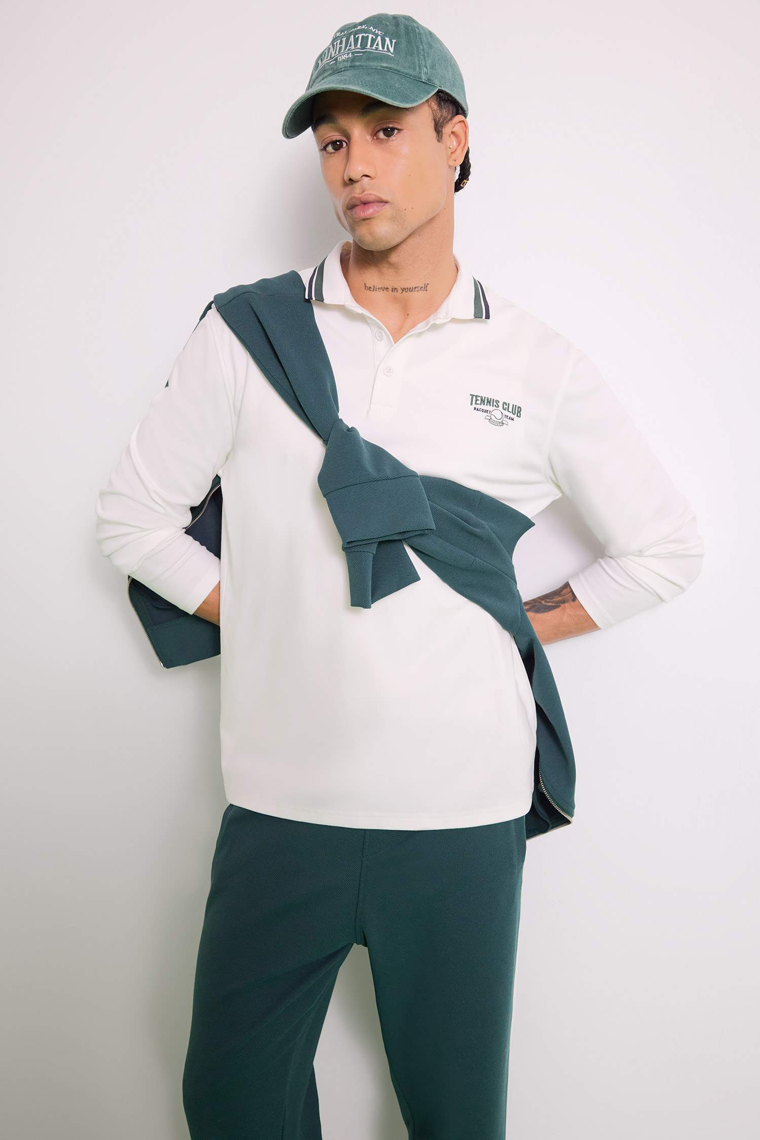 Standart Fit Polo Yaka Baskılı Sporcu Uzun Kollu Tişört