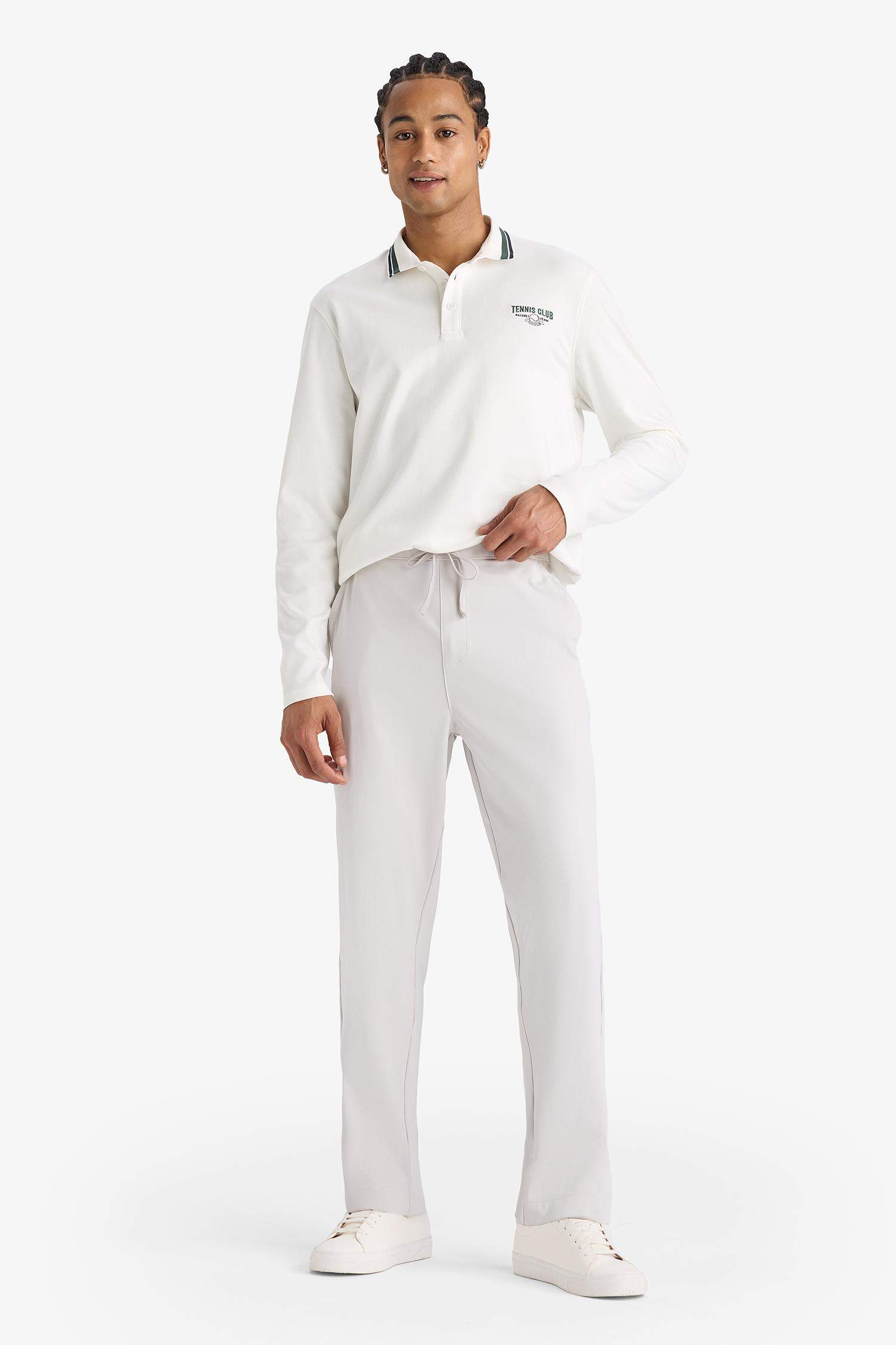 Standart Fit Polo Yaka Baskılı Sporcu Uzun Kollu Tişört