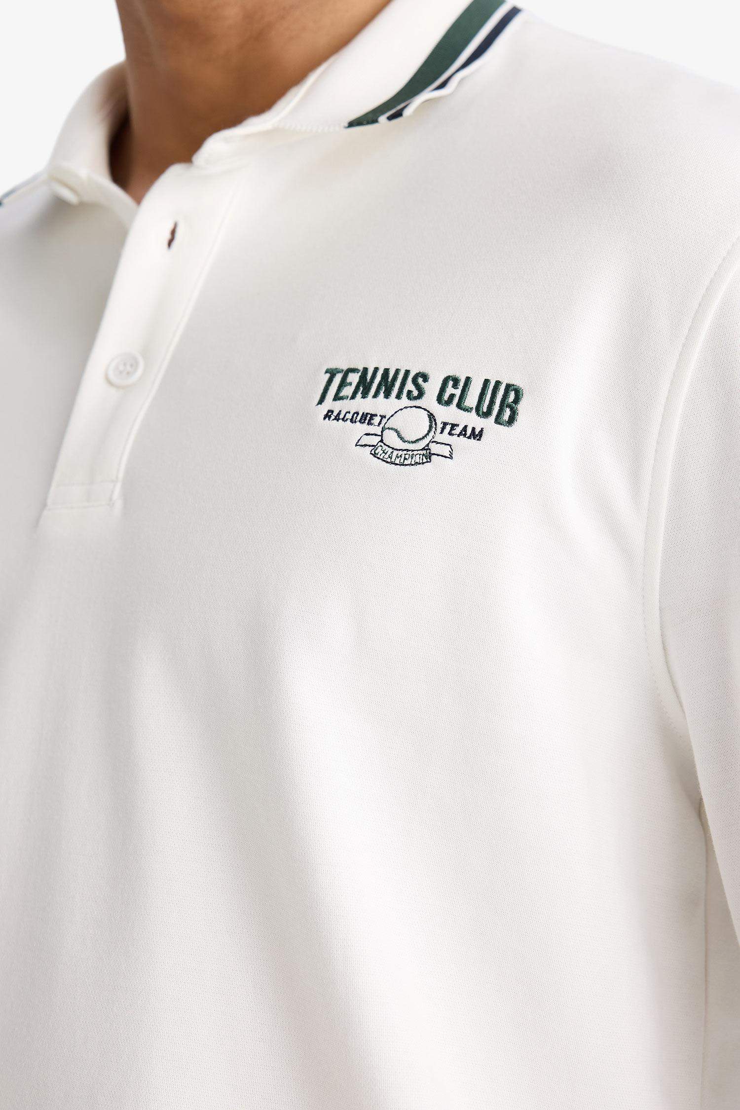 Standart Fit Polo Yaka Baskılı Sporcu Uzun Kollu Tişört