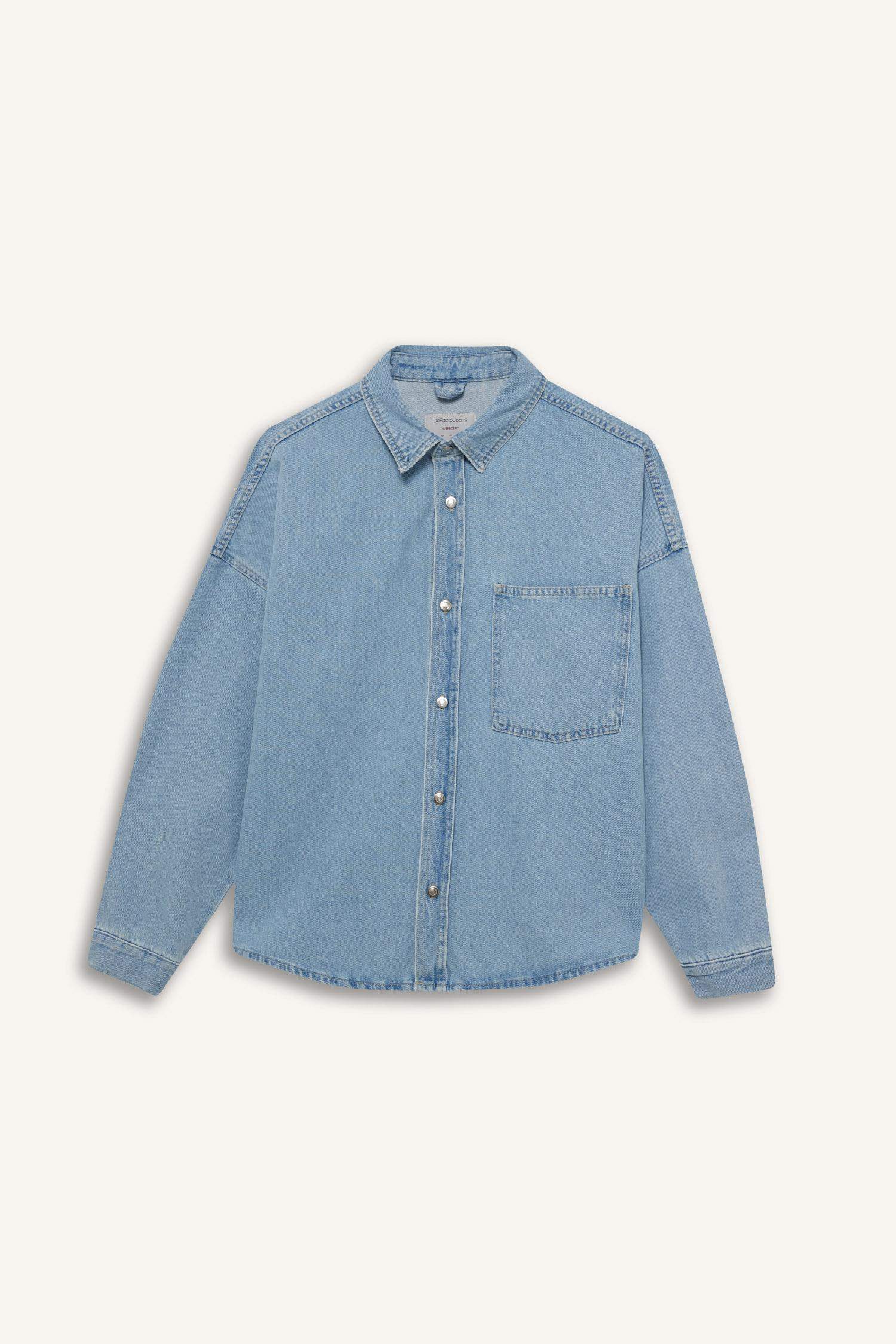 قميص جينز اوفر سايز ردن طويل