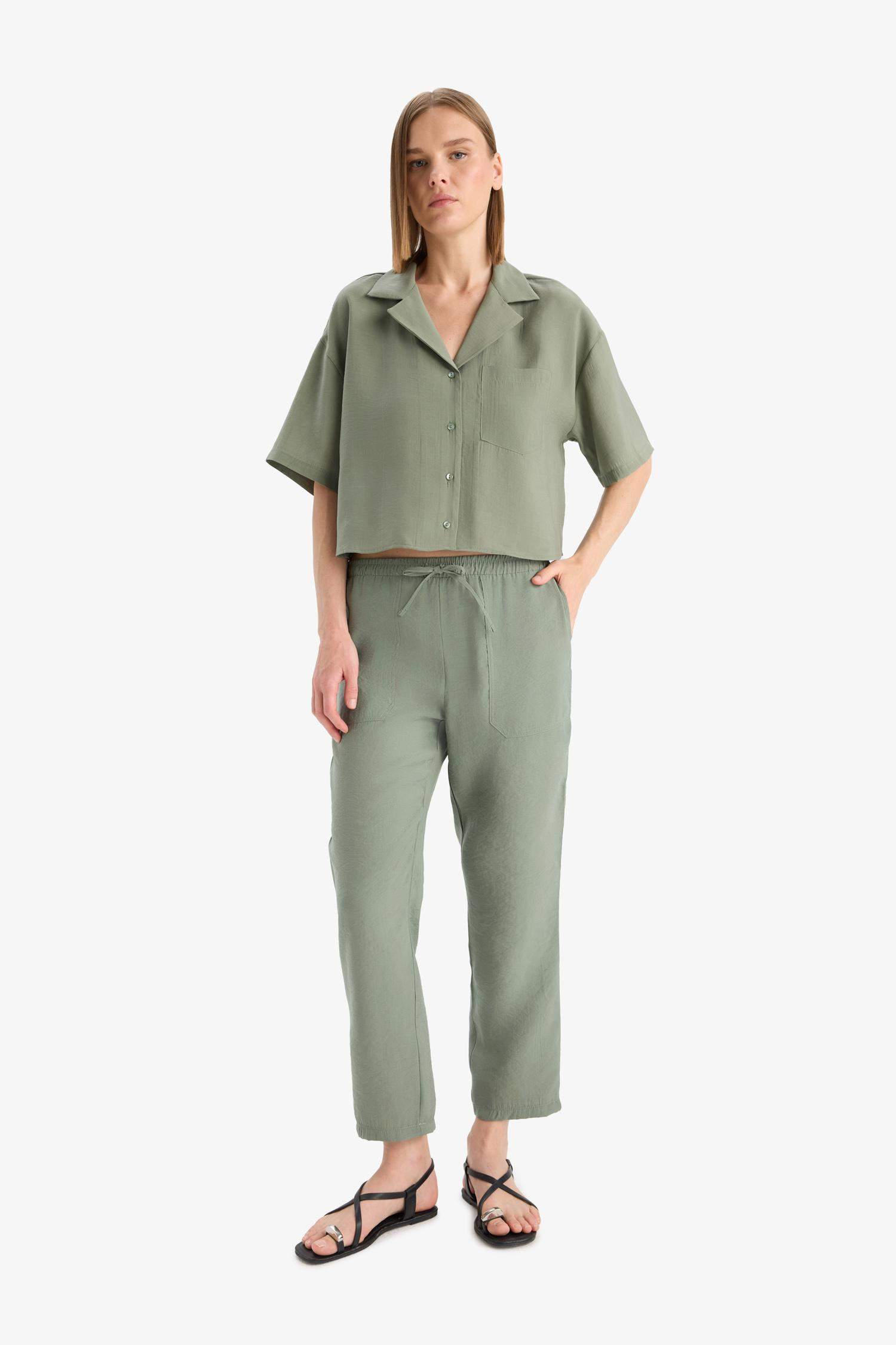 Loose Fit Jacket Collar modal Short Sleeve Shirt