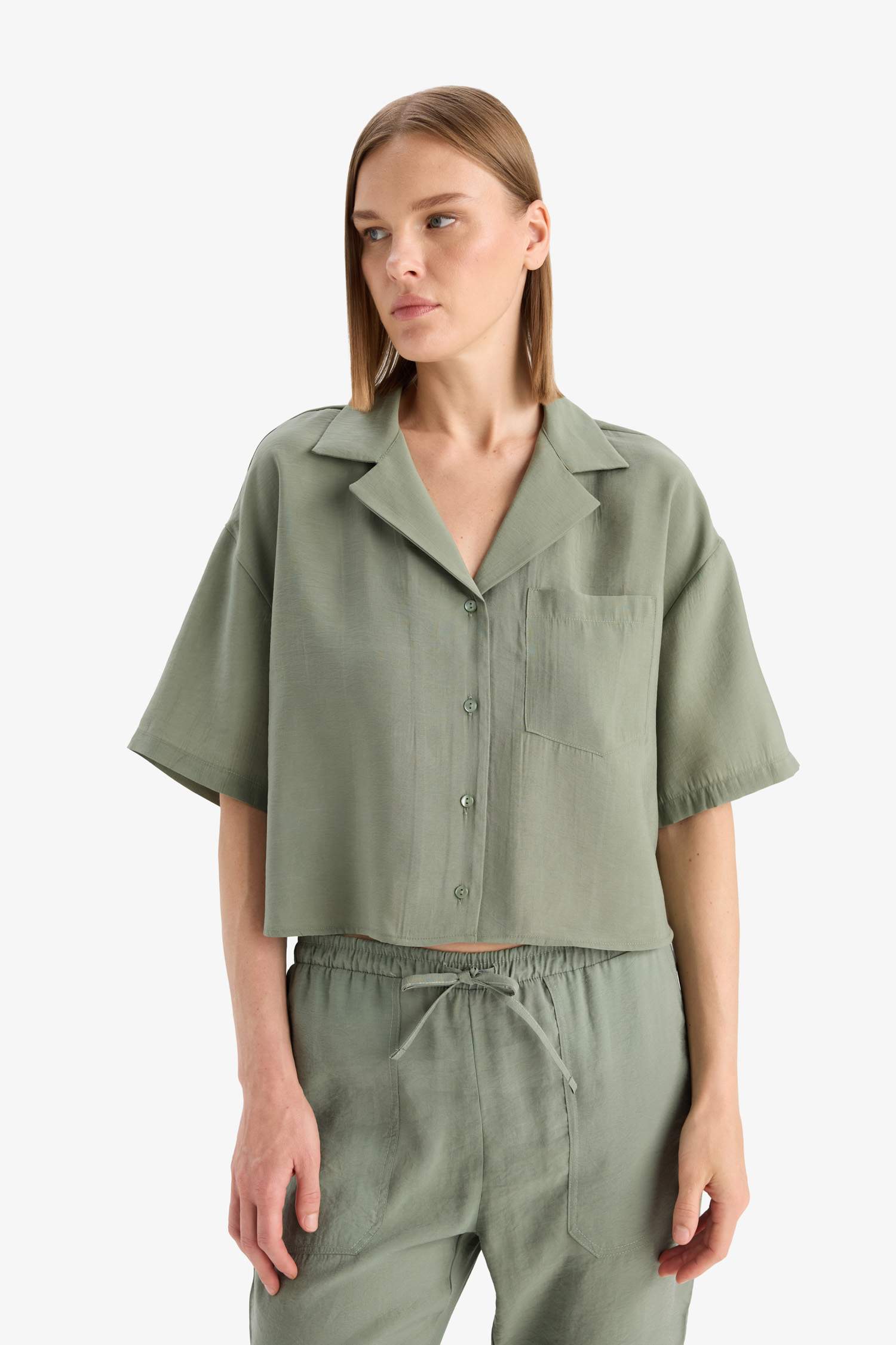 Loose Fit Jacket Collar modal Short Sleeve Shirt