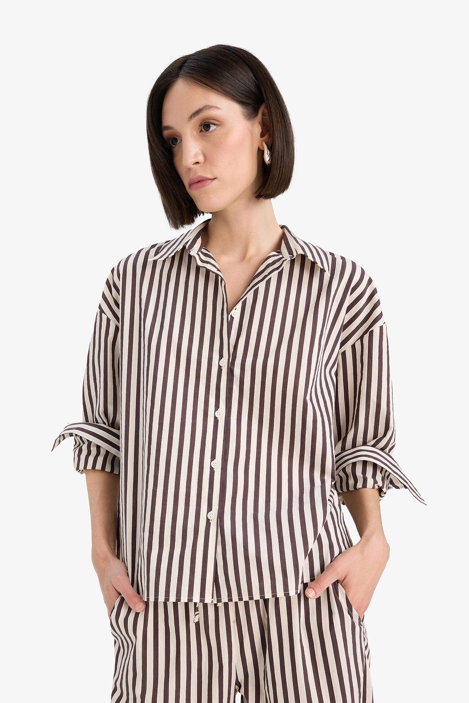 Рубашка с длинным рукавом, в полоску, свободного кроя, из поплина, от Afra x DeFacto