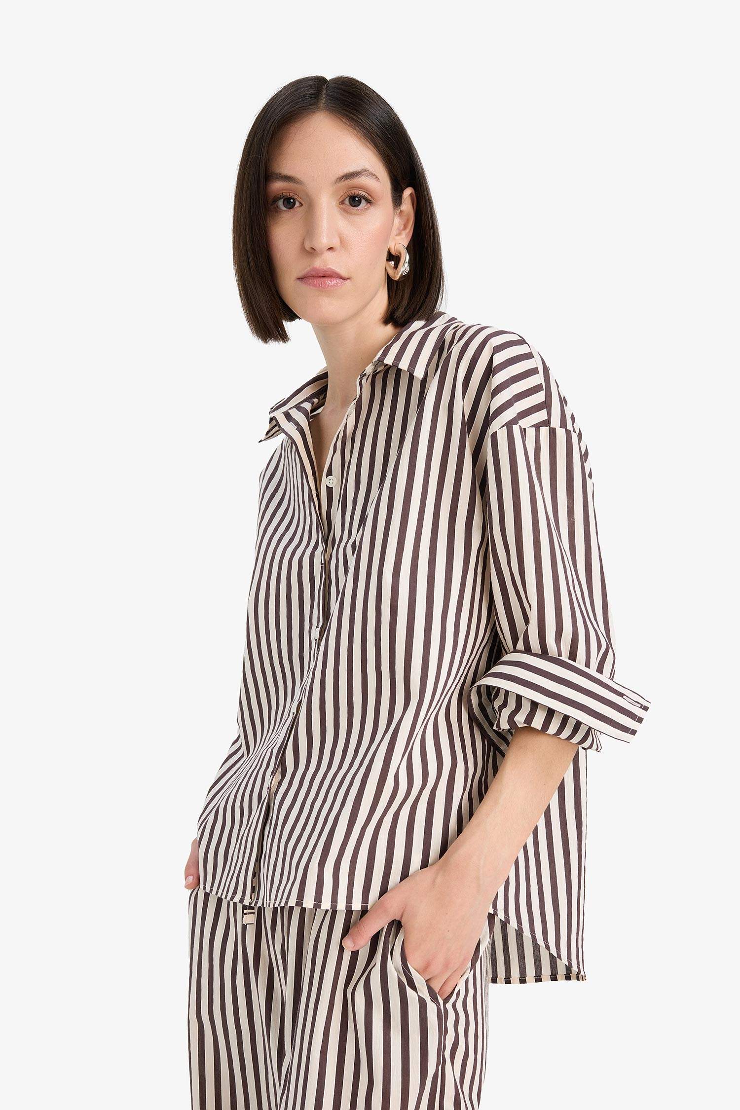 Рубашка с длинным рукавом, в полоску, свободного кроя, из поплина, от Afra x DeFacto