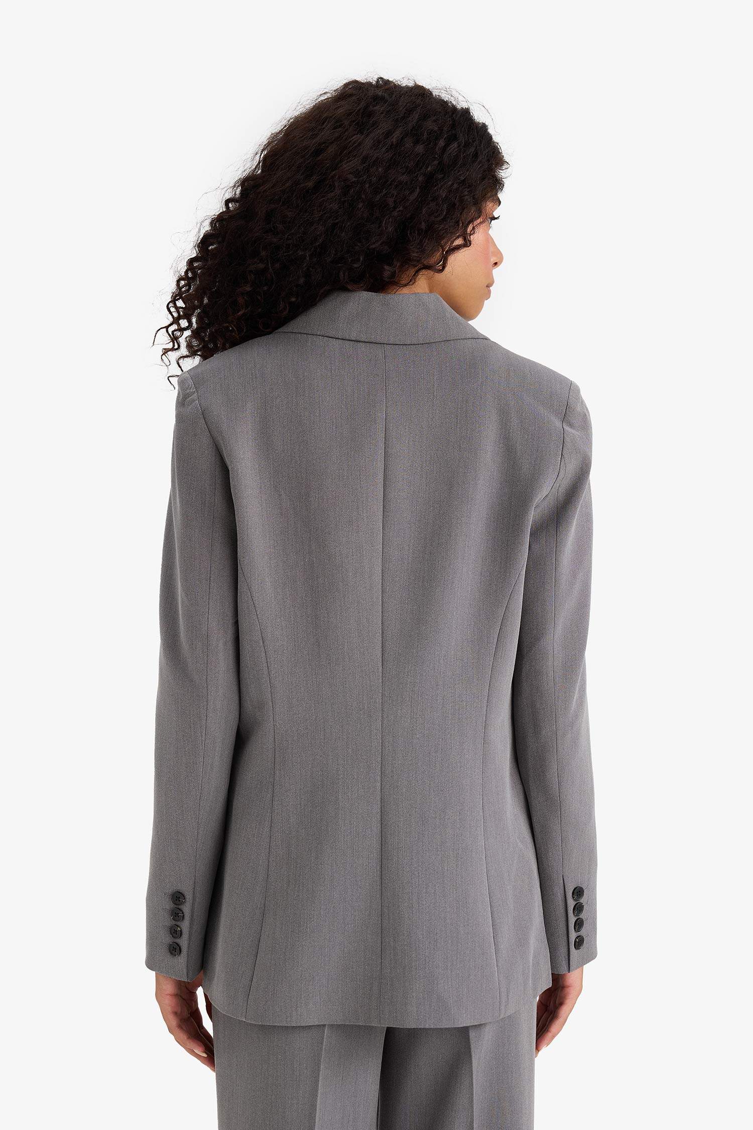 بليزر قصة عادية بياقة جاكيت ميلانج رمادي