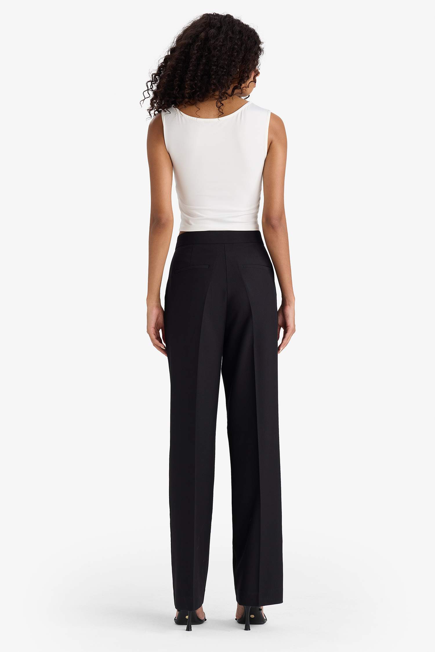 Straight Fit High Waist Crop Belted Trousers