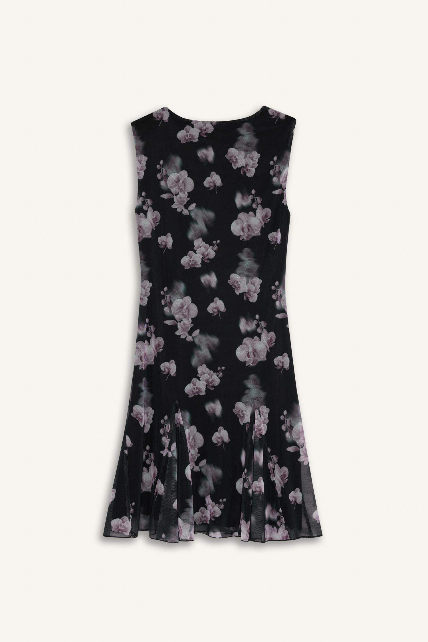 Crew Neck Printed Tulle Mini Dress