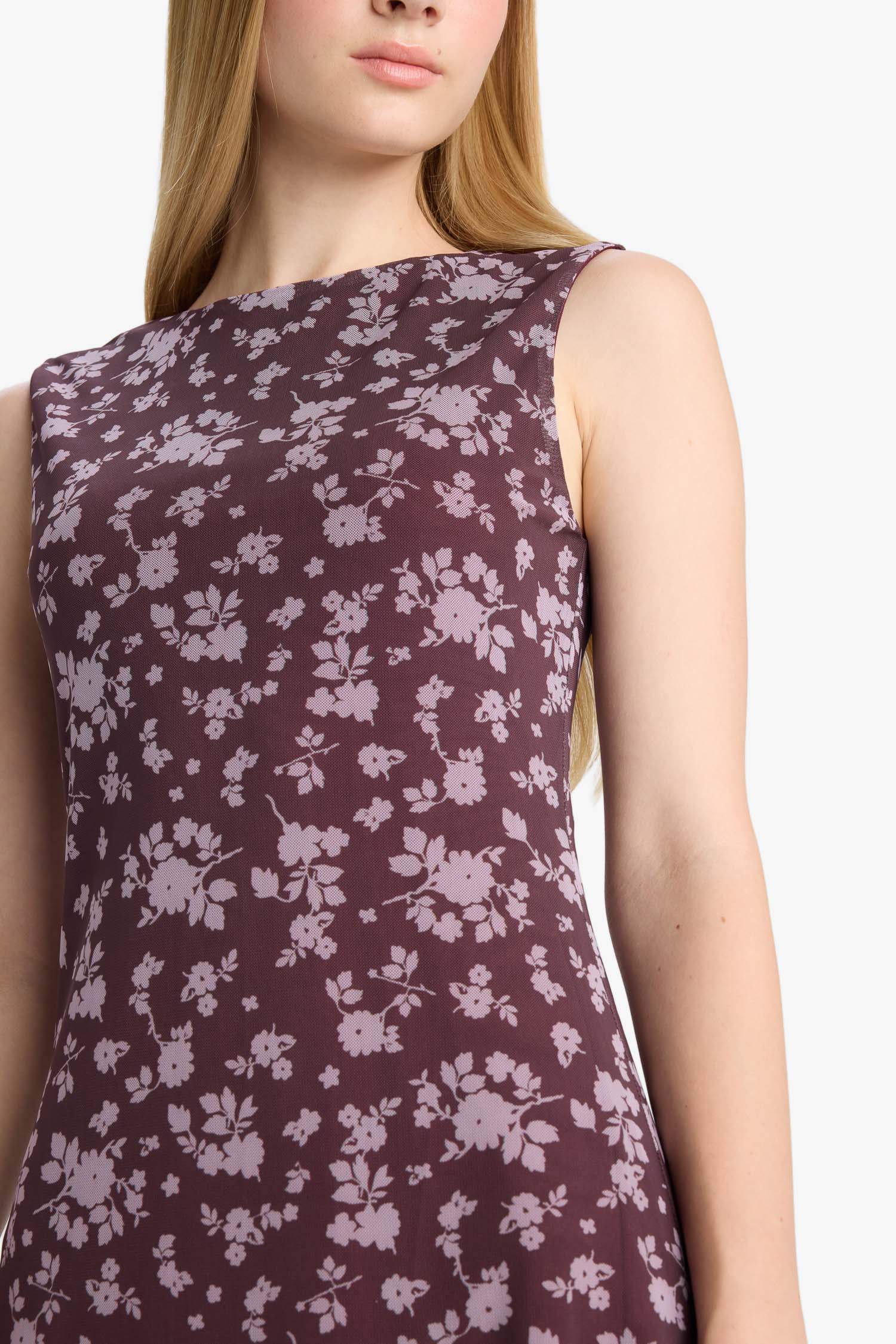 Coool Bisiklet Yaka Desenli Tül Kolsuz Mini Elbise