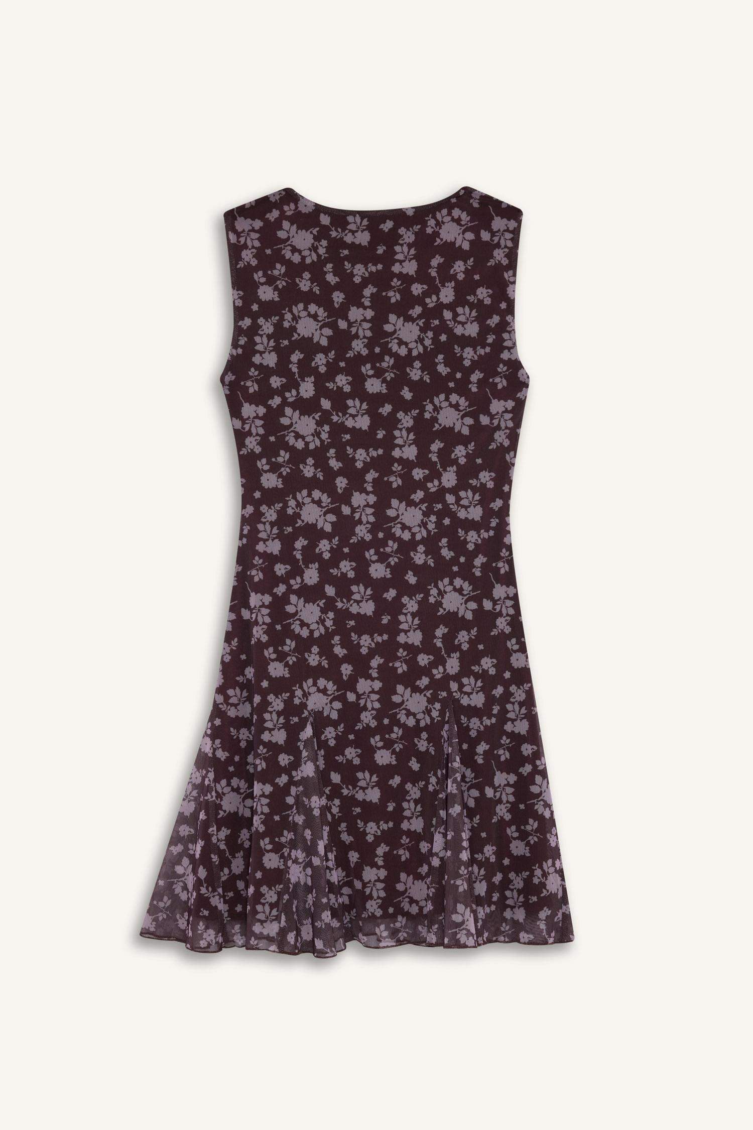 Coool Bisiklet Yaka Desenli Tül Kolsuz Mini Elbise