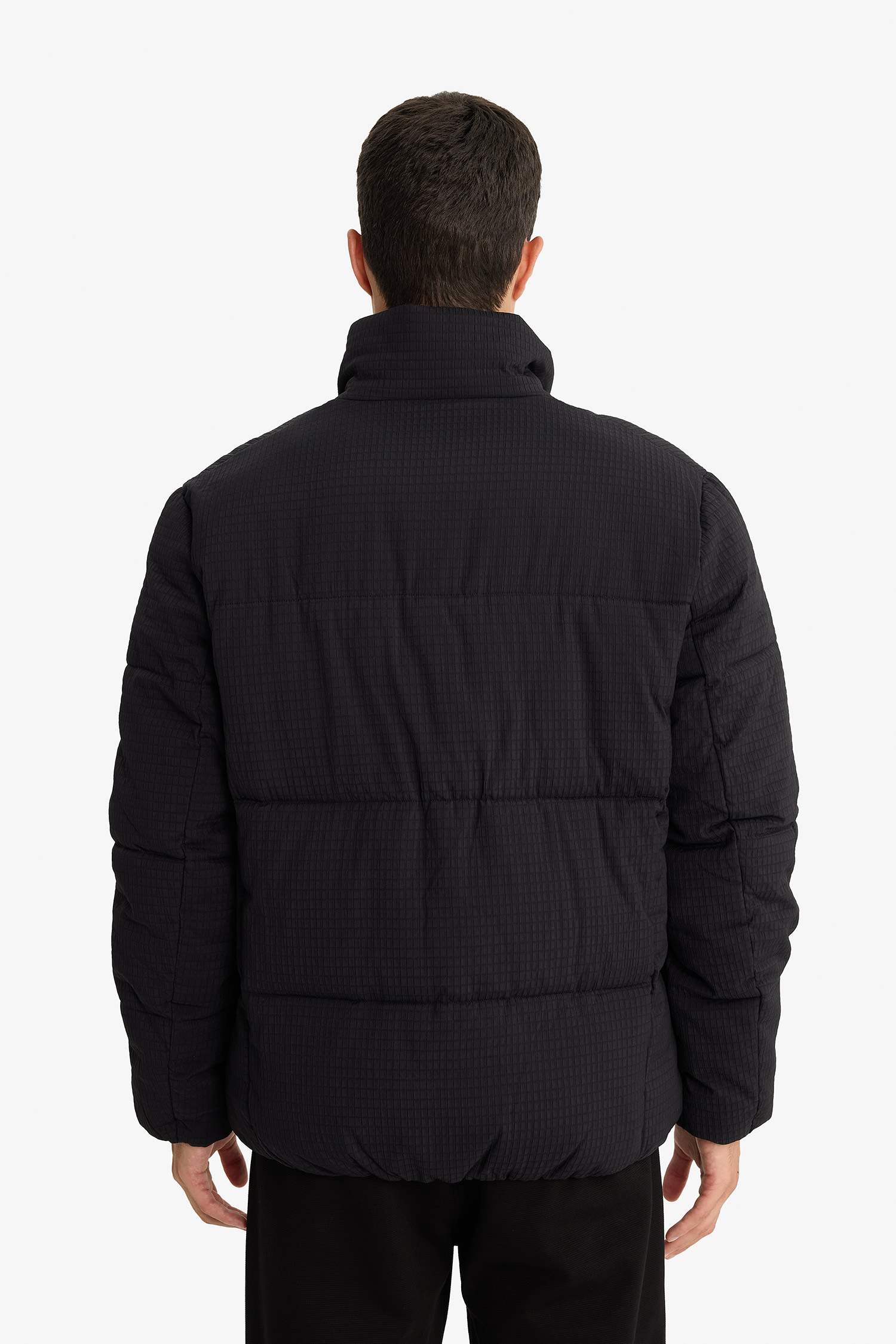 Regular Fit Stand Collar Lined Winter Puffer Jacket