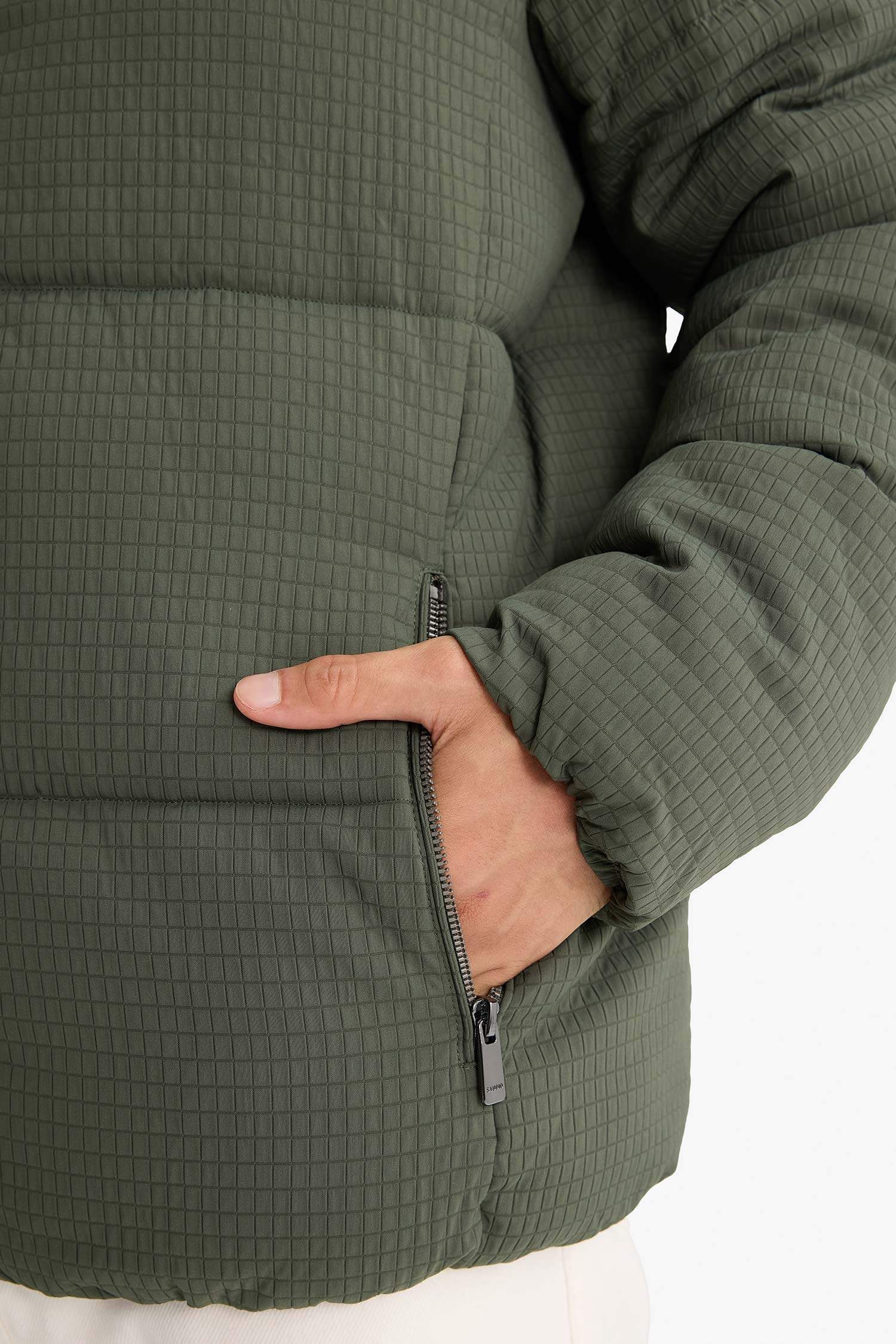 Regular Fit Dik Yaka Astarlı Fermuarlı Cepli Kışlık Mont