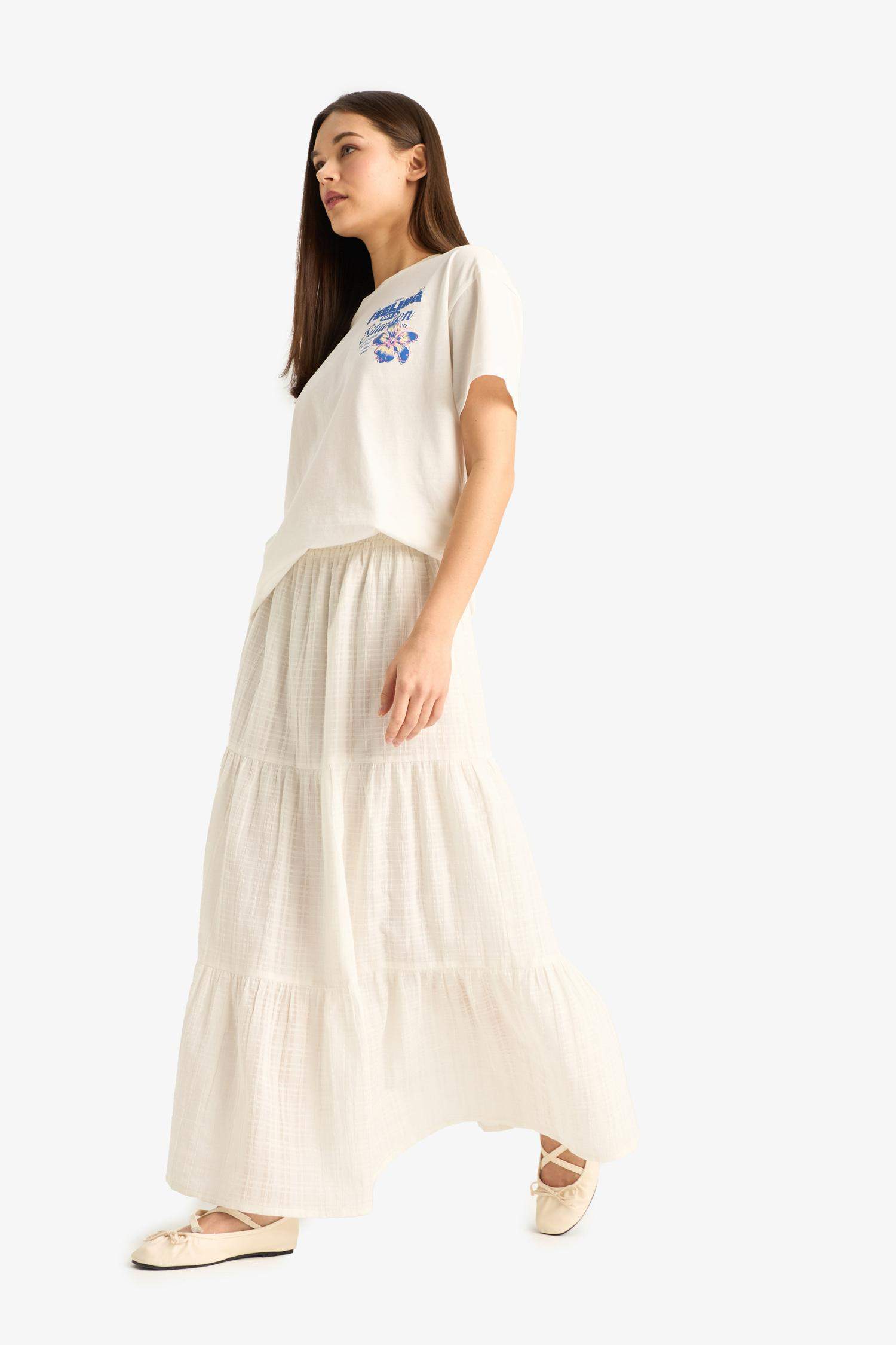 Jupe longue texturée taille normale avec doublure en coton