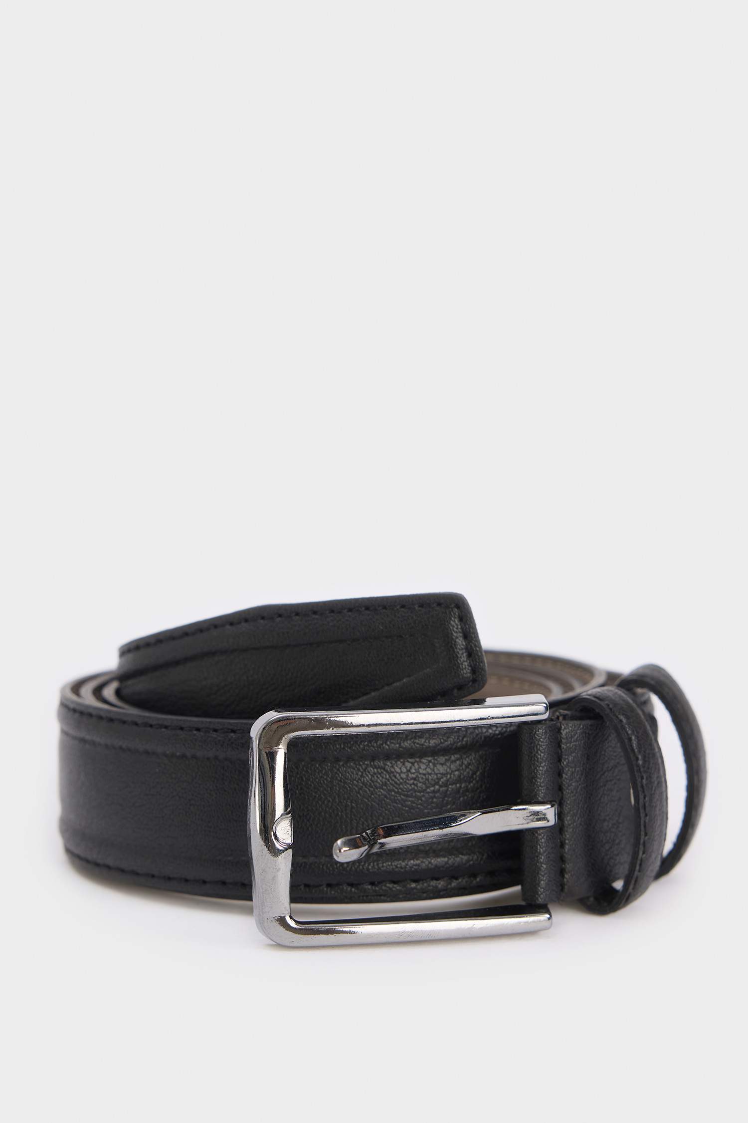 Man Rectangular Buckle Faux Leather Casual Belt