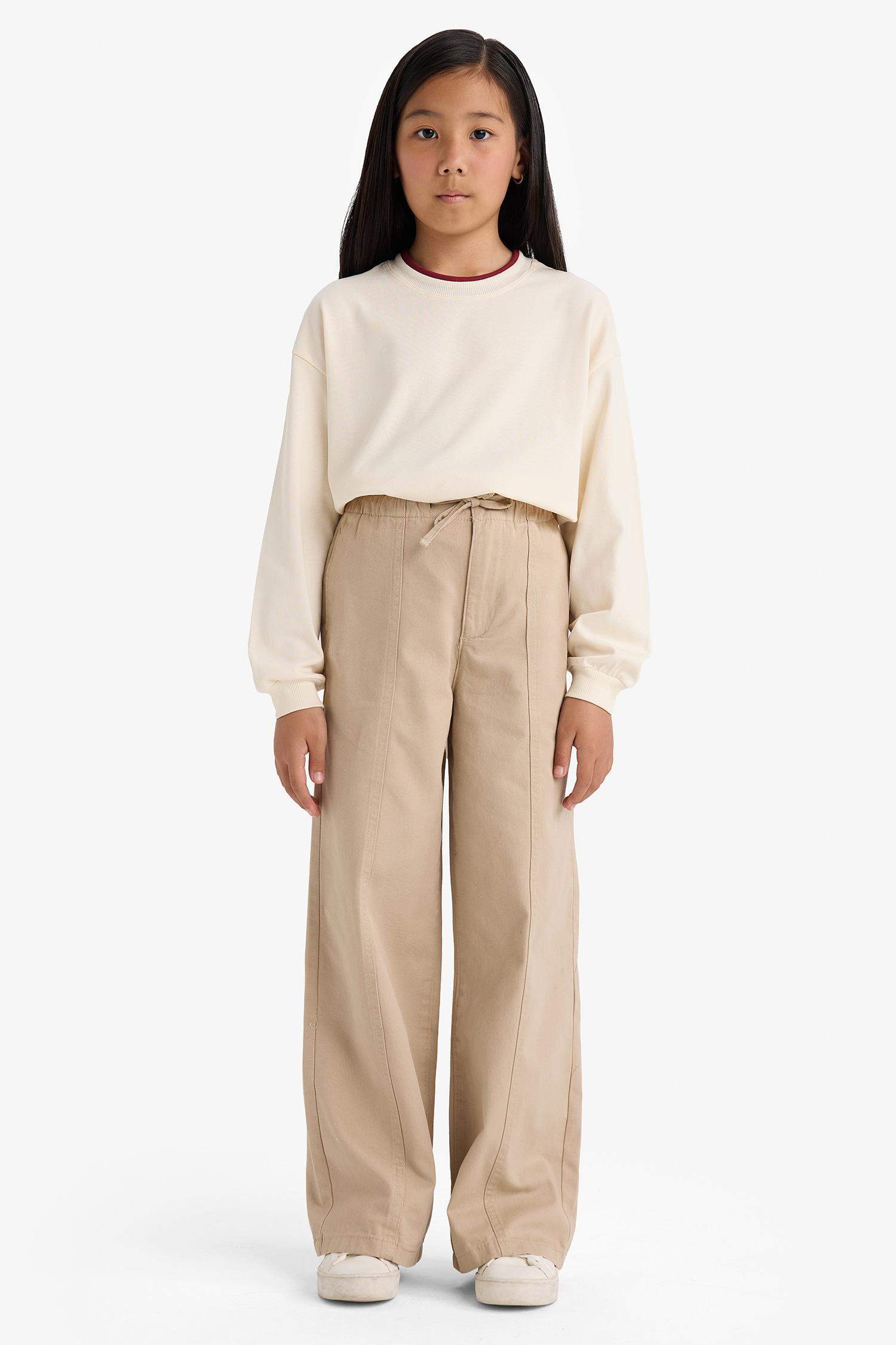 Kız Çocuk Wide Leg Geniş Paça Pamuklu Okul Pantolonu