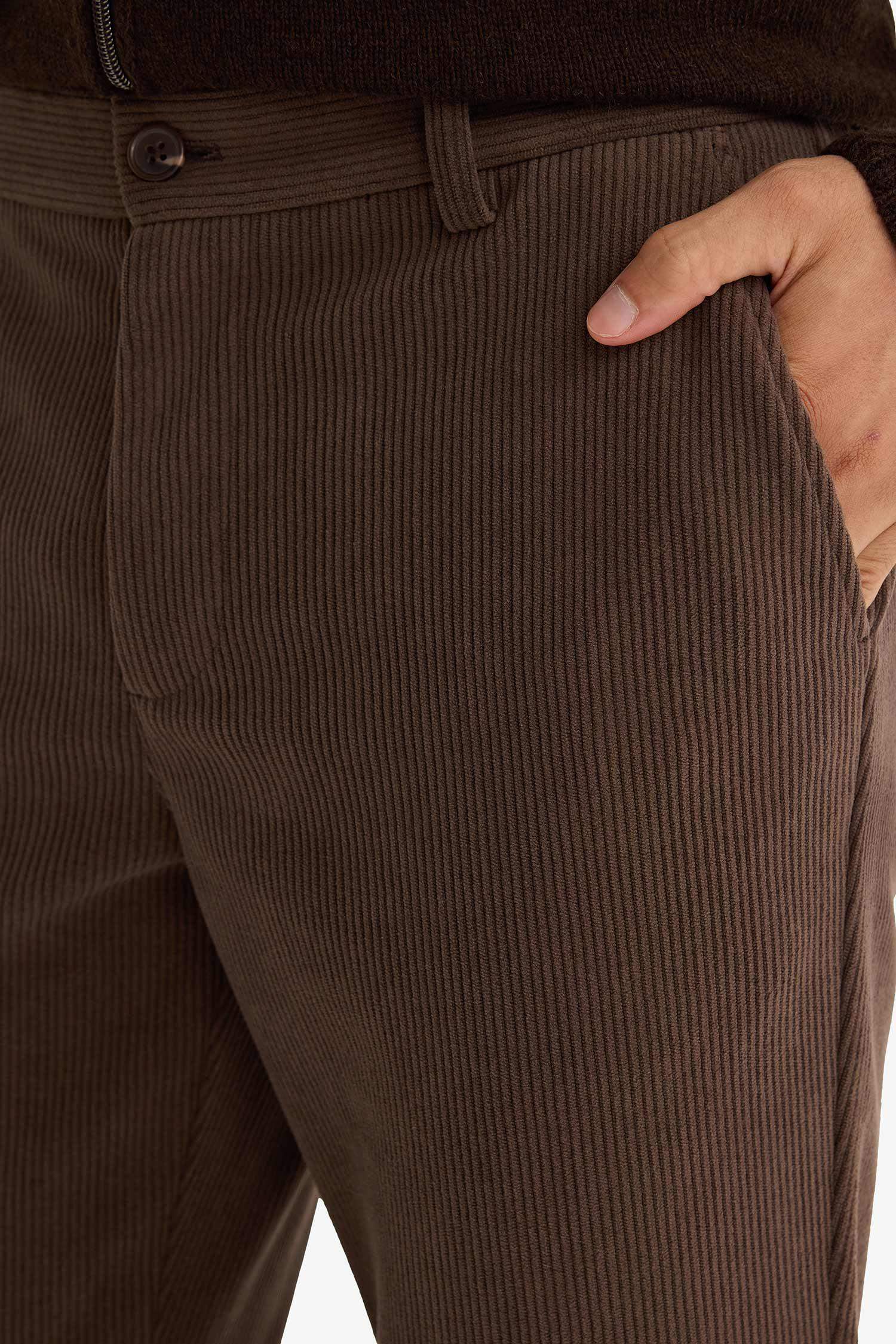 Regular Fit Straight Leg Velvet Trousers