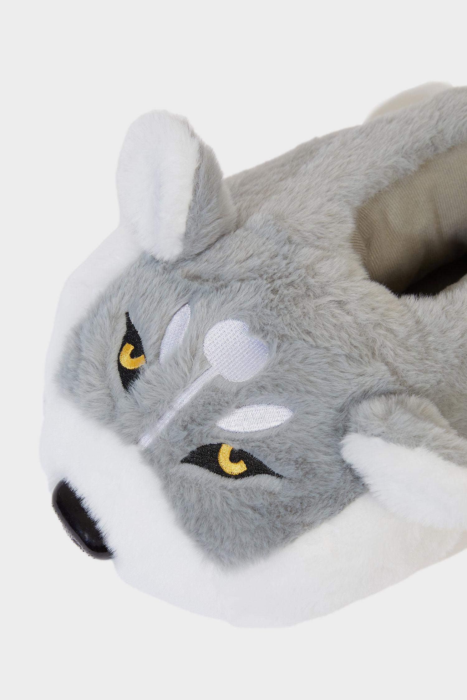 Pantoufles plates motif loup à semelle souple pour homme