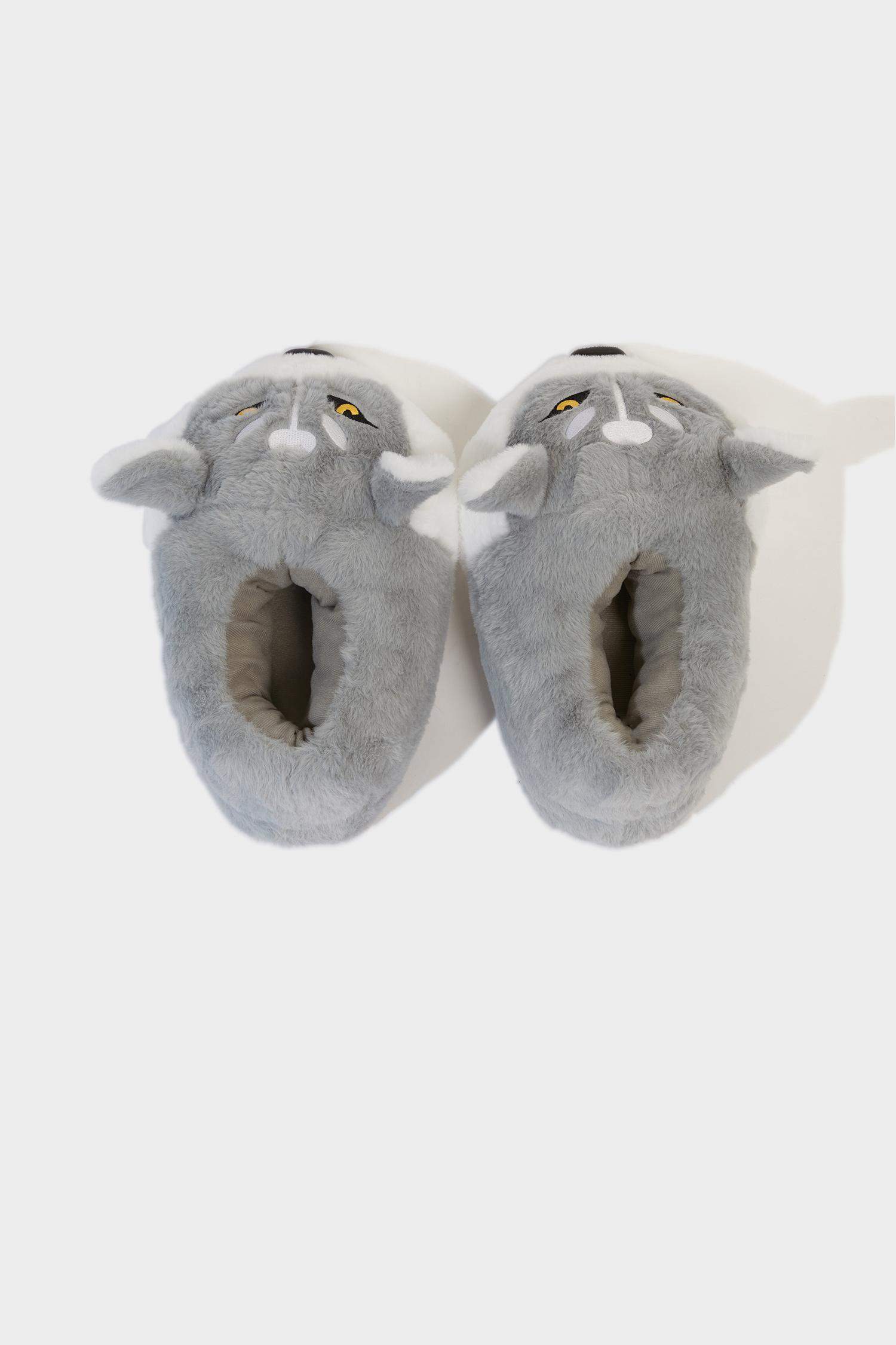 Pantoufles plates motif loup à semelle souple pour homme