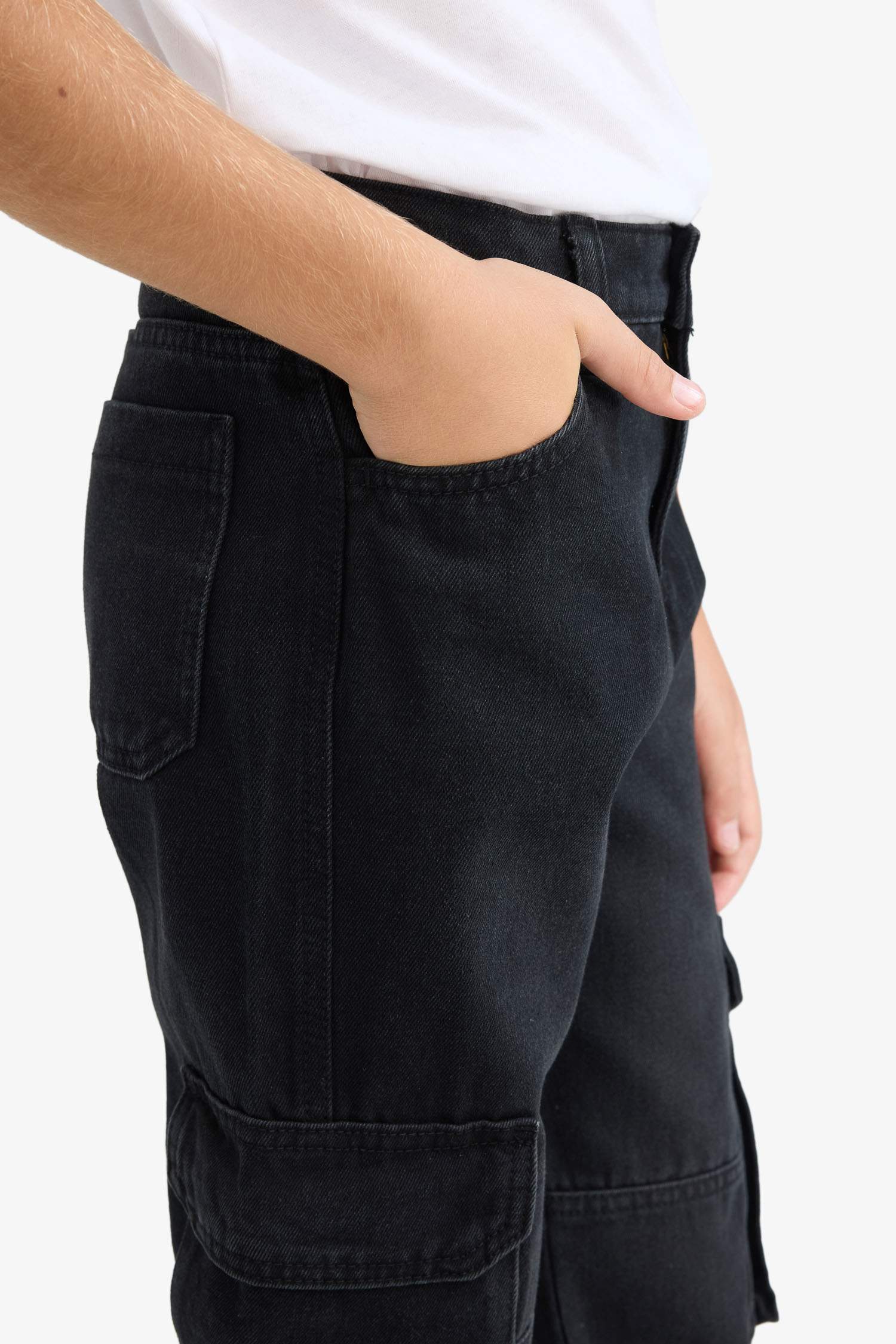 Erkek Çocuk Kargo Fit Düz Paça Jean Pantolon