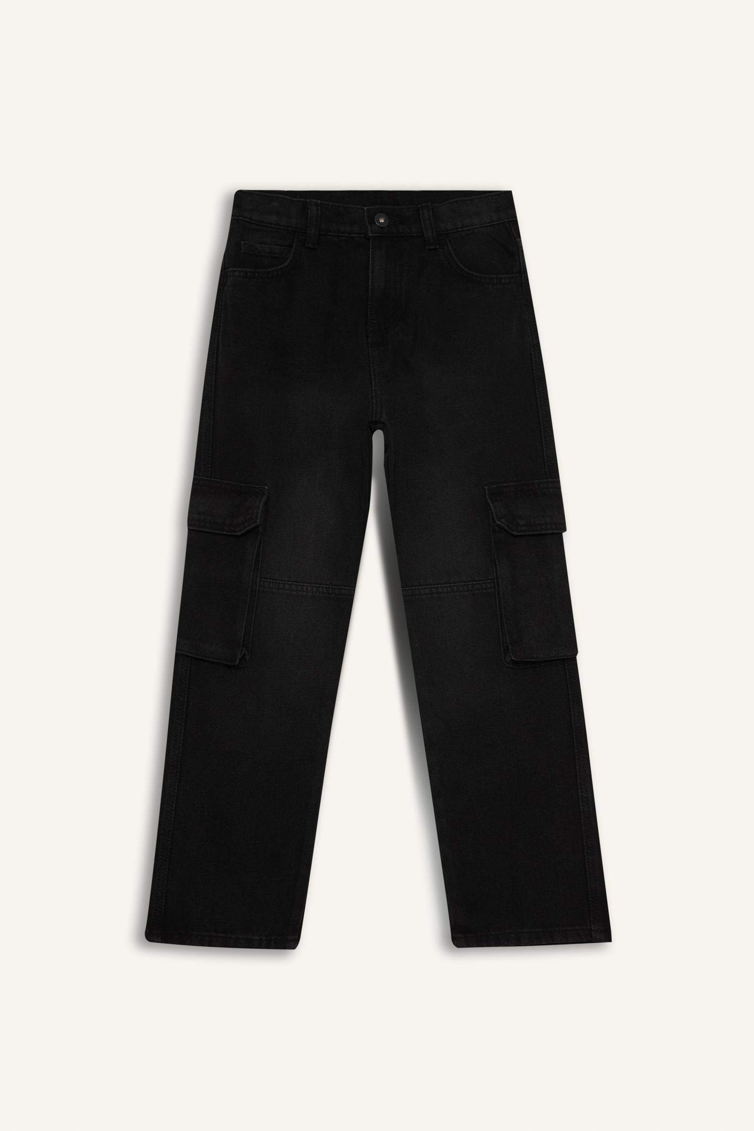 Erkek Çocuk Kargo Fit Düz Paça Jean Pantolon