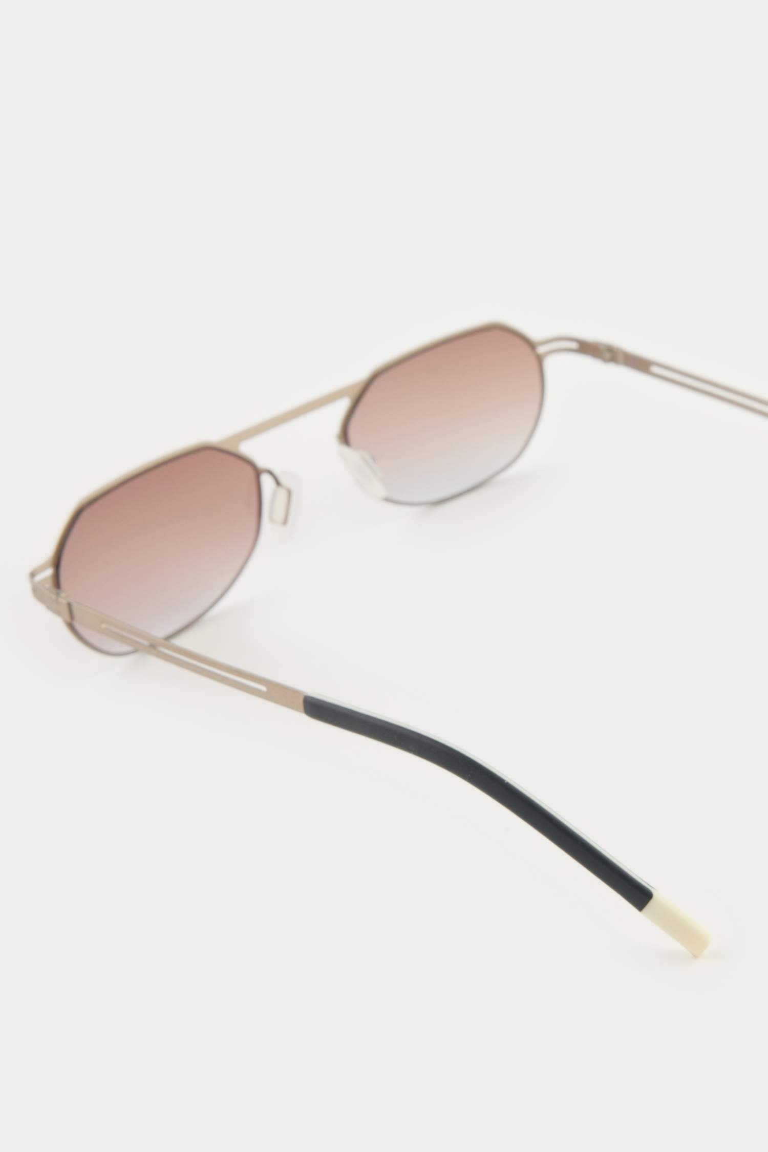 Erkek Küçük Oval Bej Metal Çerçeve Kahve Cam UV Güneş Gözlüğü