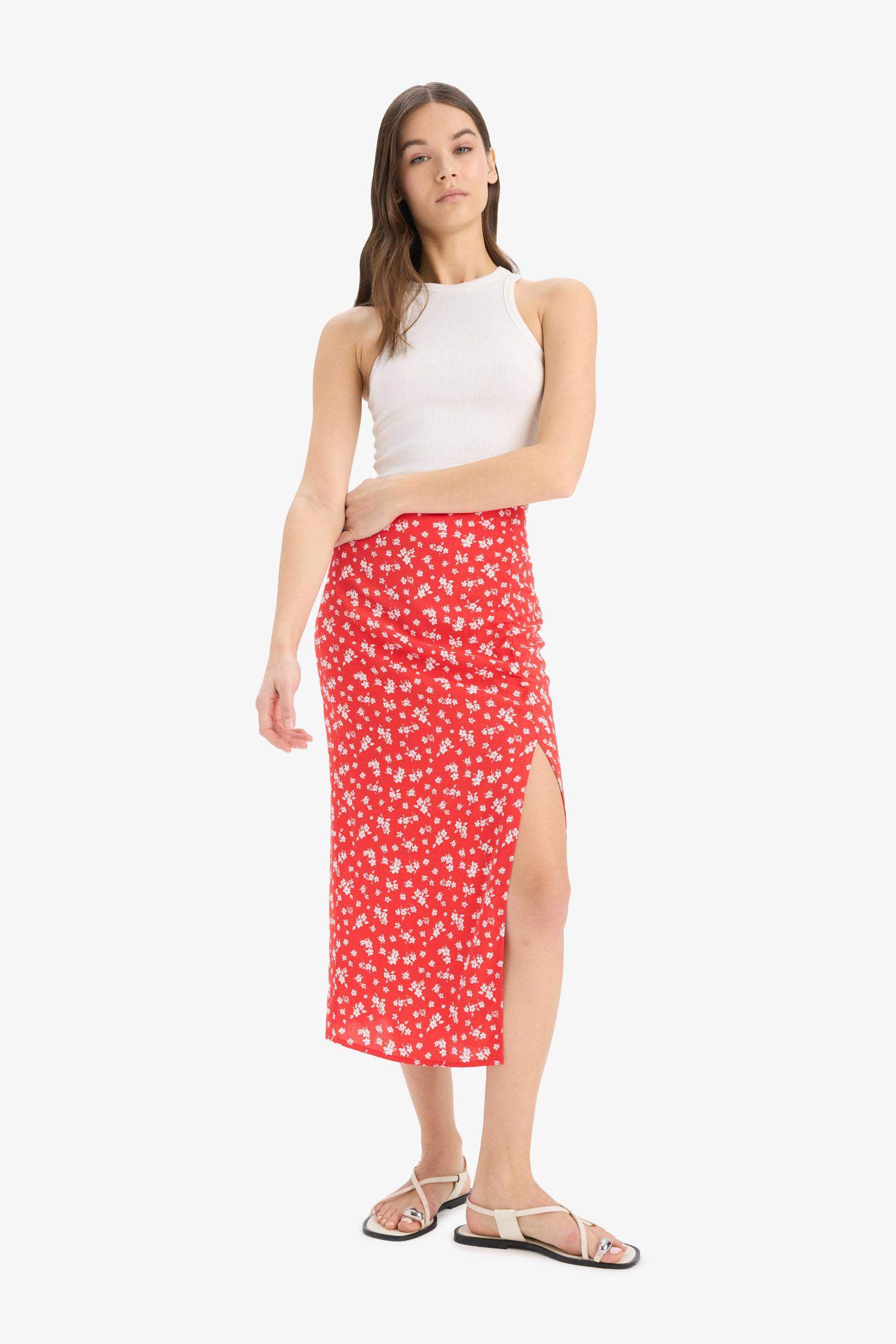 A Cut Flower High Waist Midi Skirt