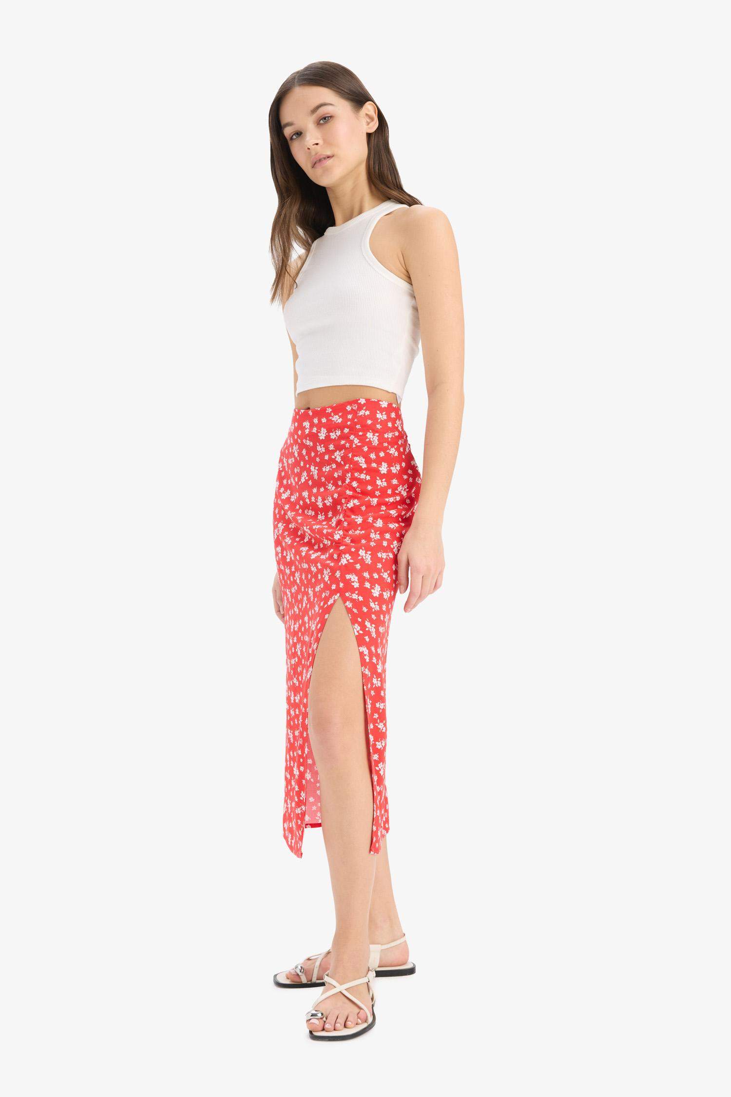 A Cut Flower High Waist Midi Skirt