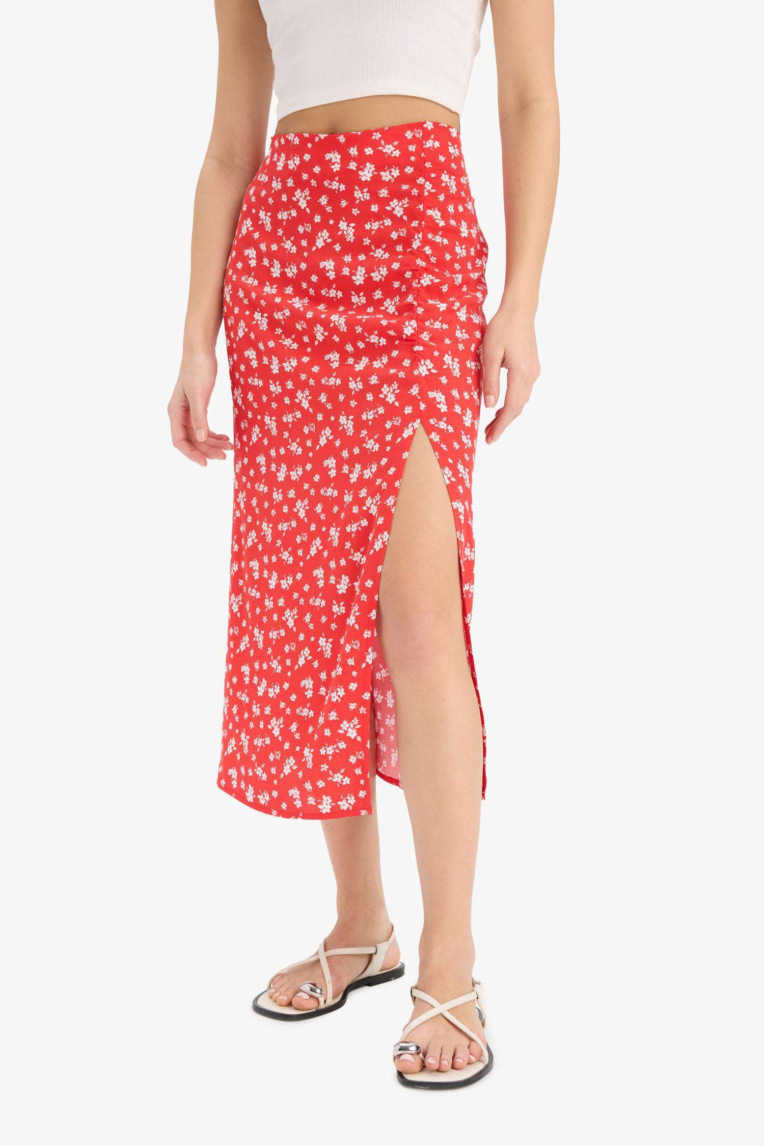 A Cut Flower High Waist Midi Skirt