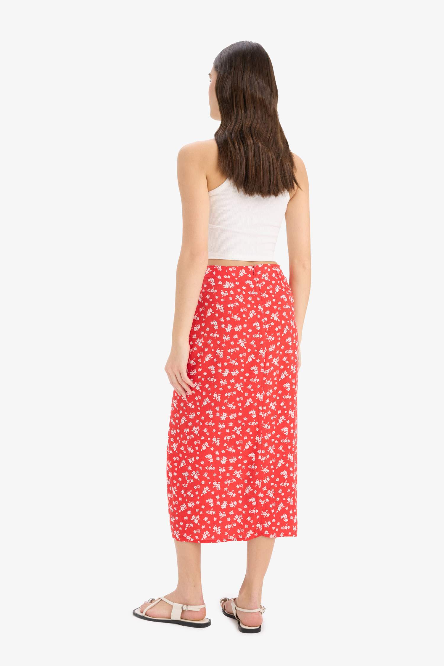 A Cut Flower High Waist Midi Skirt