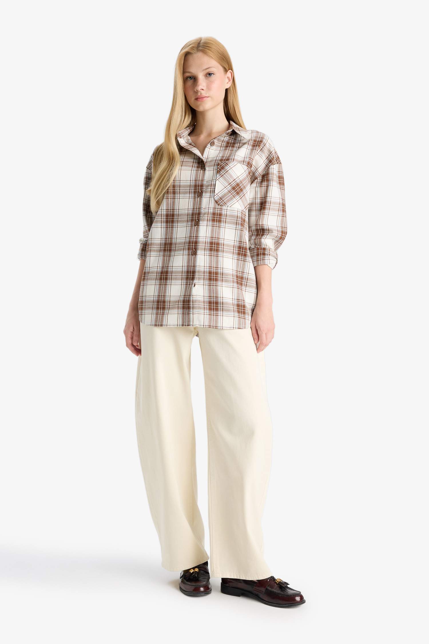 قميص كاروهات ردن طويل فلانيل اوفر سايز