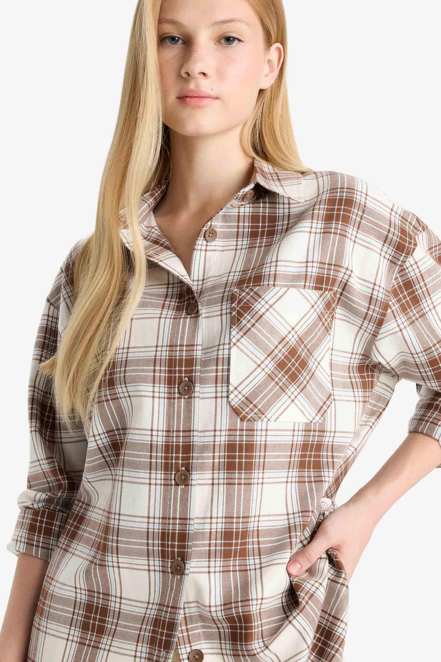 قميص كاروهات ردن طويل فلانيل اوفر سايز