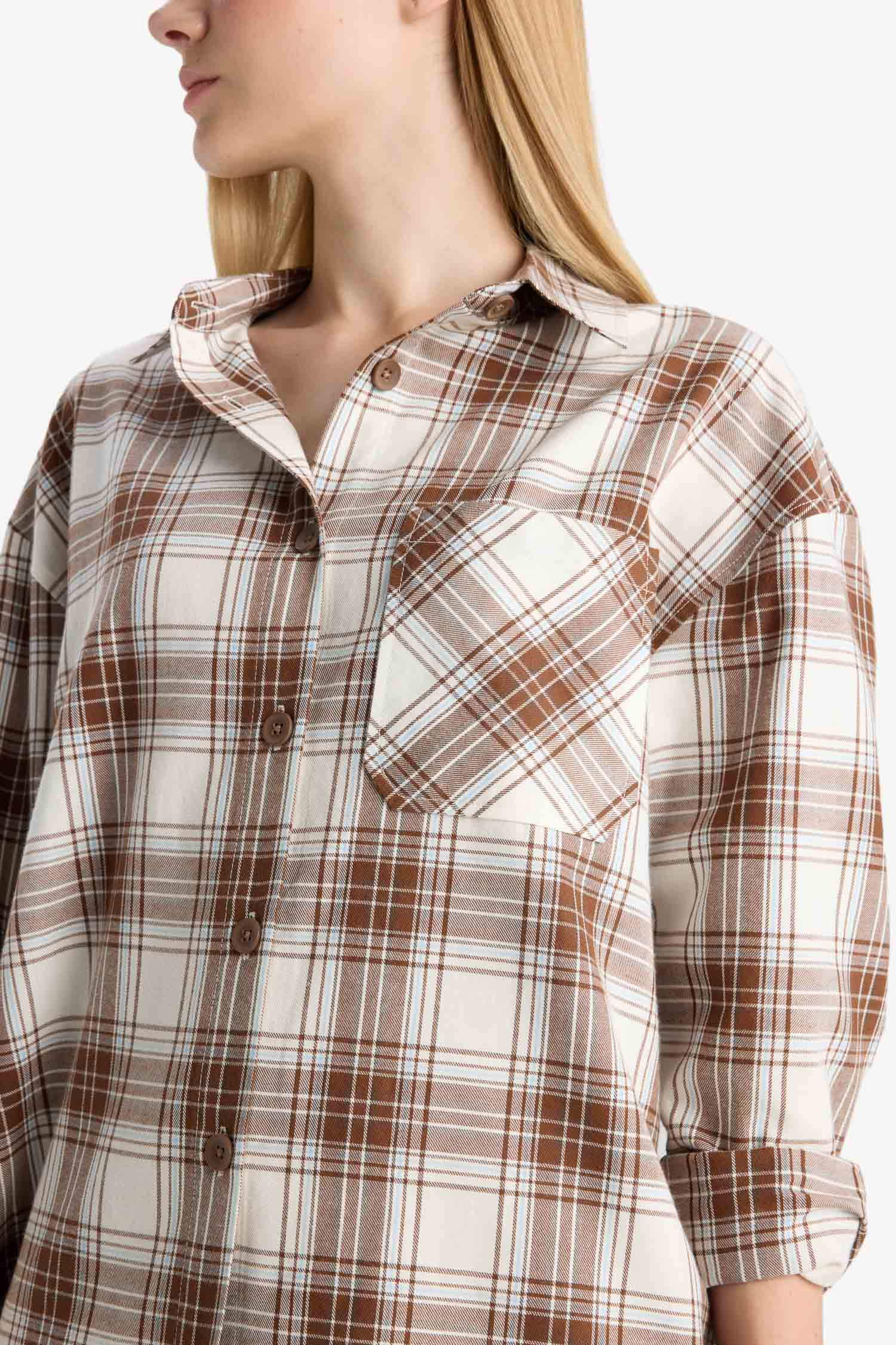 قميص كاروهات ردن طويل فلانيل اوفر سايز