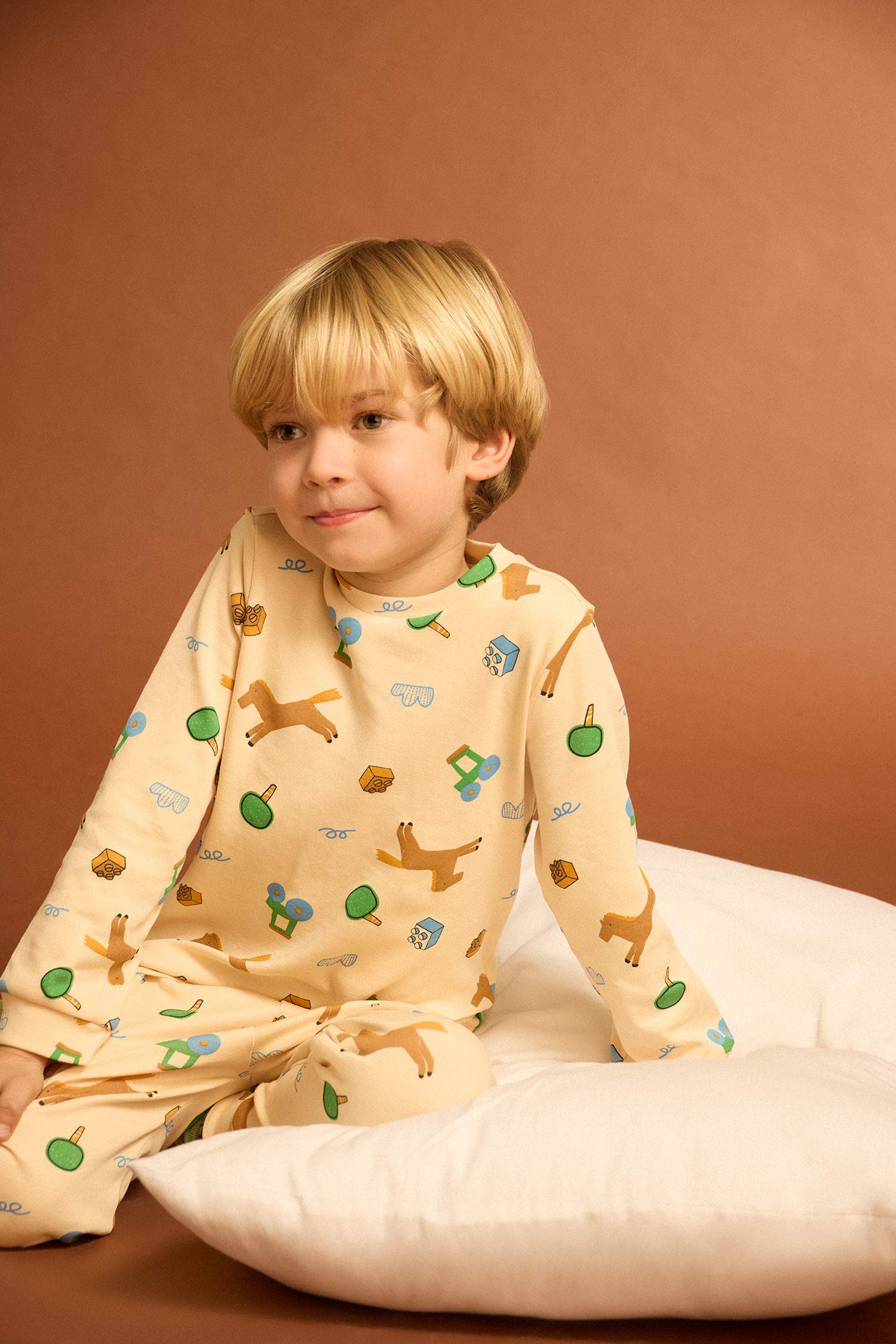 Erkek Bebek Pijama Takımı Desenli Uzun Kollu Üst Uzun Alt