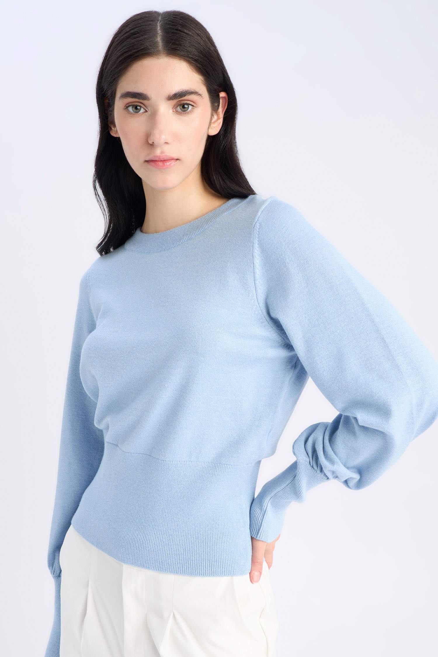 Regular Fit Bisiklet Yaka Basic Düz Triko Kazak