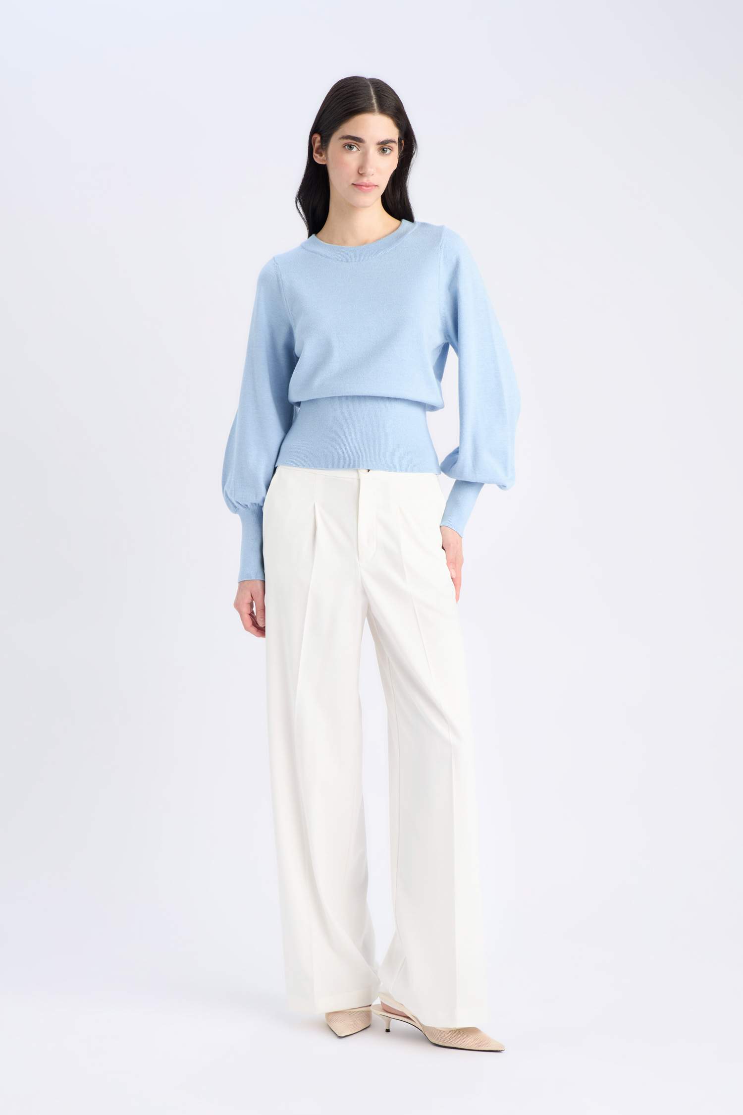 Regular Fit Bisiklet Yaka Basic Düz Triko Kazak