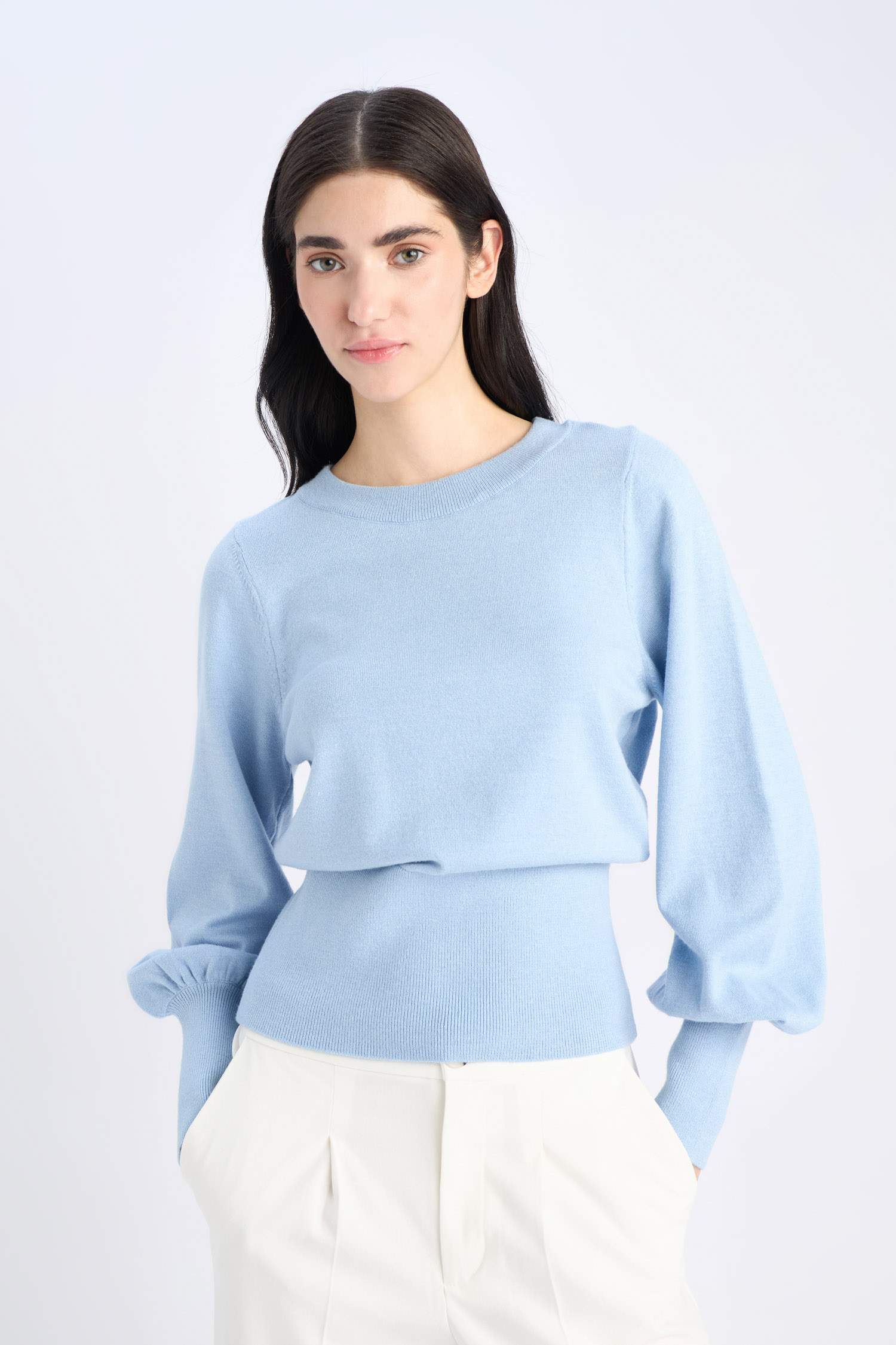 Regular Fit Bisiklet Yaka Basic Düz Triko Kazak