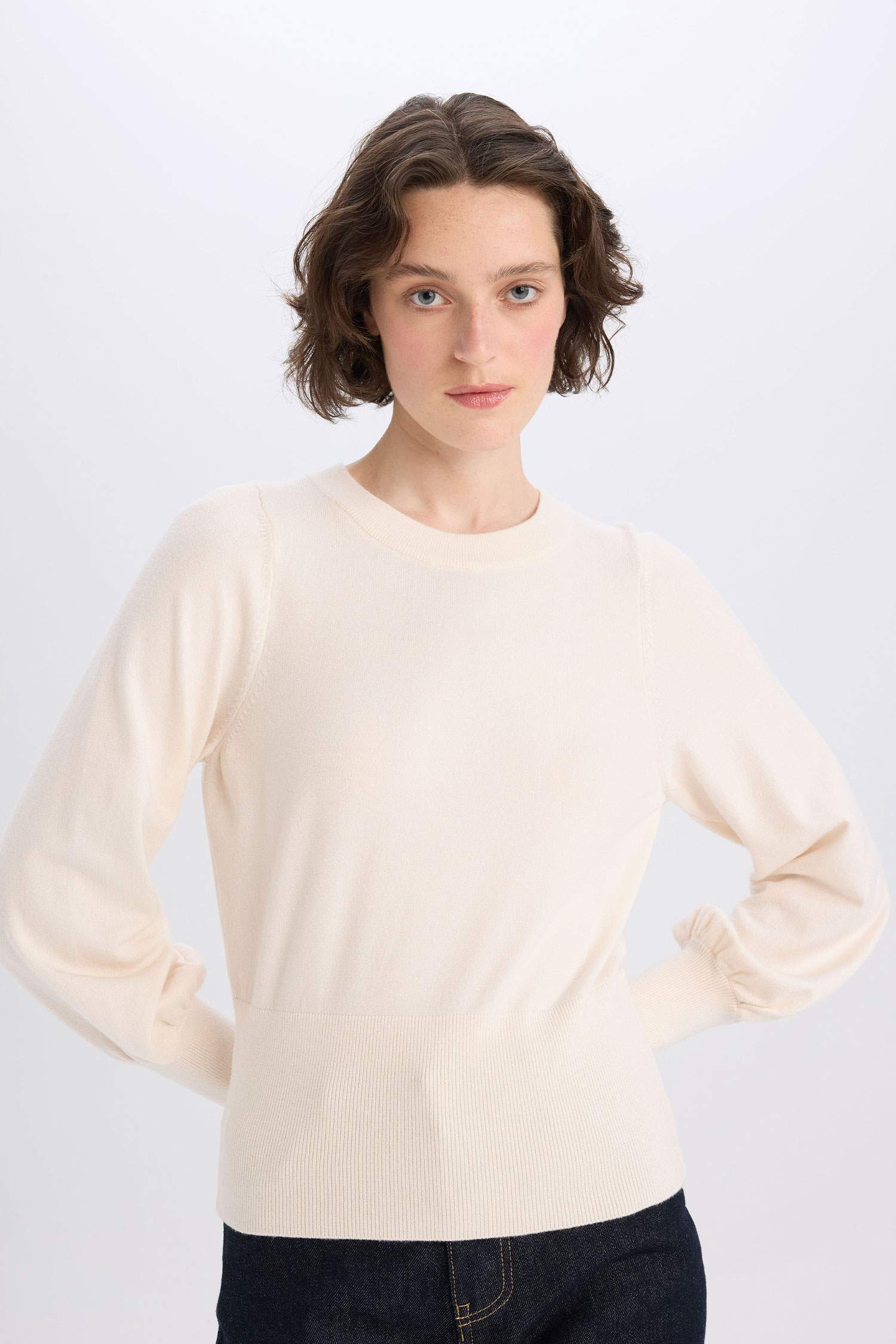 Regular Fit Bisiklet Yaka Basic Düz Triko Kazak