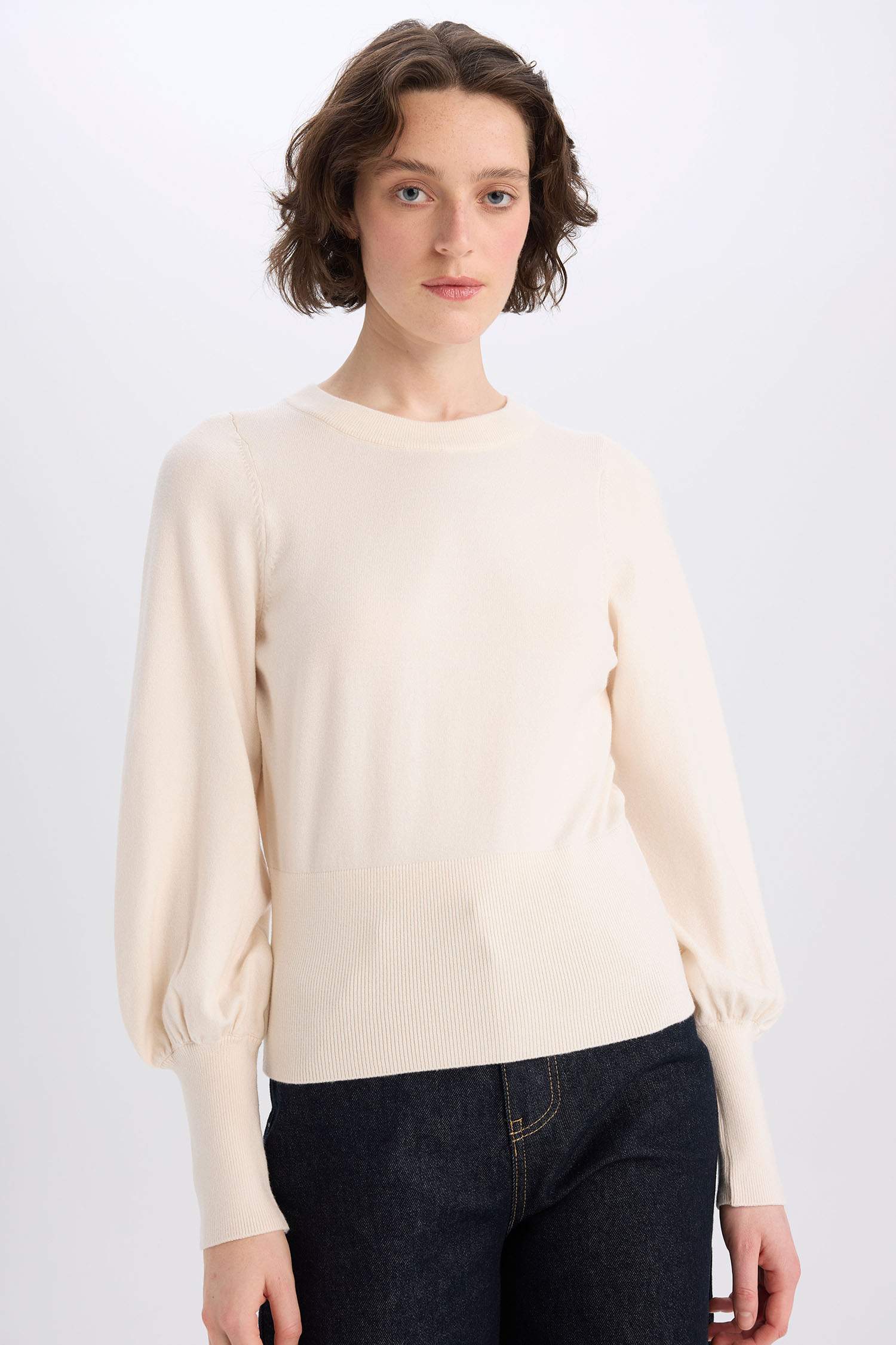 Regular Fit Bisiklet Yaka Basic Düz Triko Kazak