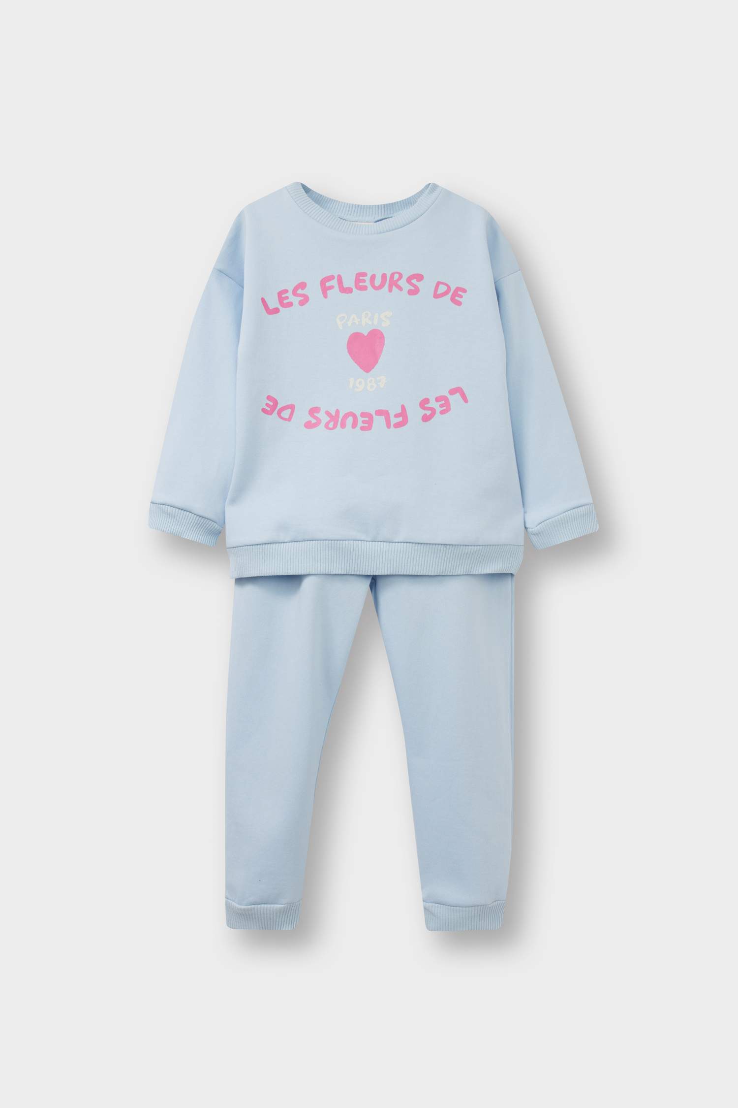 سيت بيبي بناتيسويت شيرت وبنطلون رياضة بطبعة شعار - قطعتين