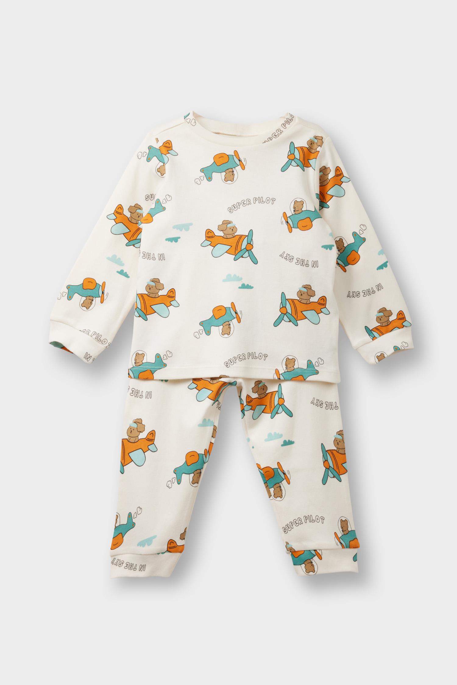 Erkek Bebek 4'lü Pijama Takımı Araç Baskılı Uzun Kollu Üst Uzun Alt