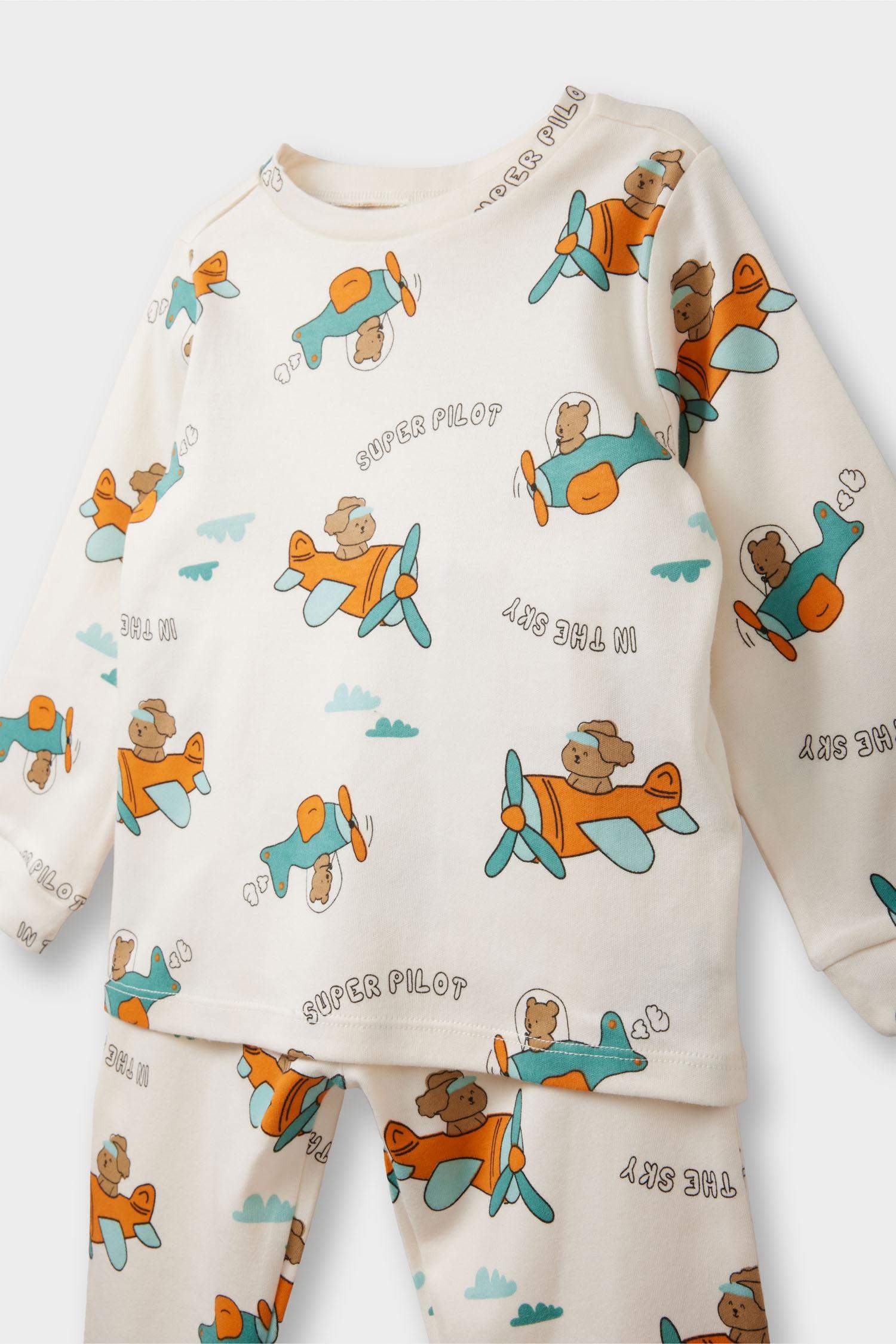 Erkek Bebek 4'lü Pijama Takımı Araç Baskılı Uzun Kollu Üst Uzun Alt