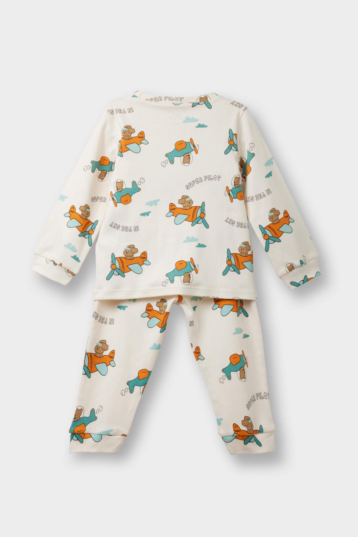 Erkek Bebek 4'lü Pijama Takımı Araç Baskılı Uzun Kollu Üst Uzun Alt