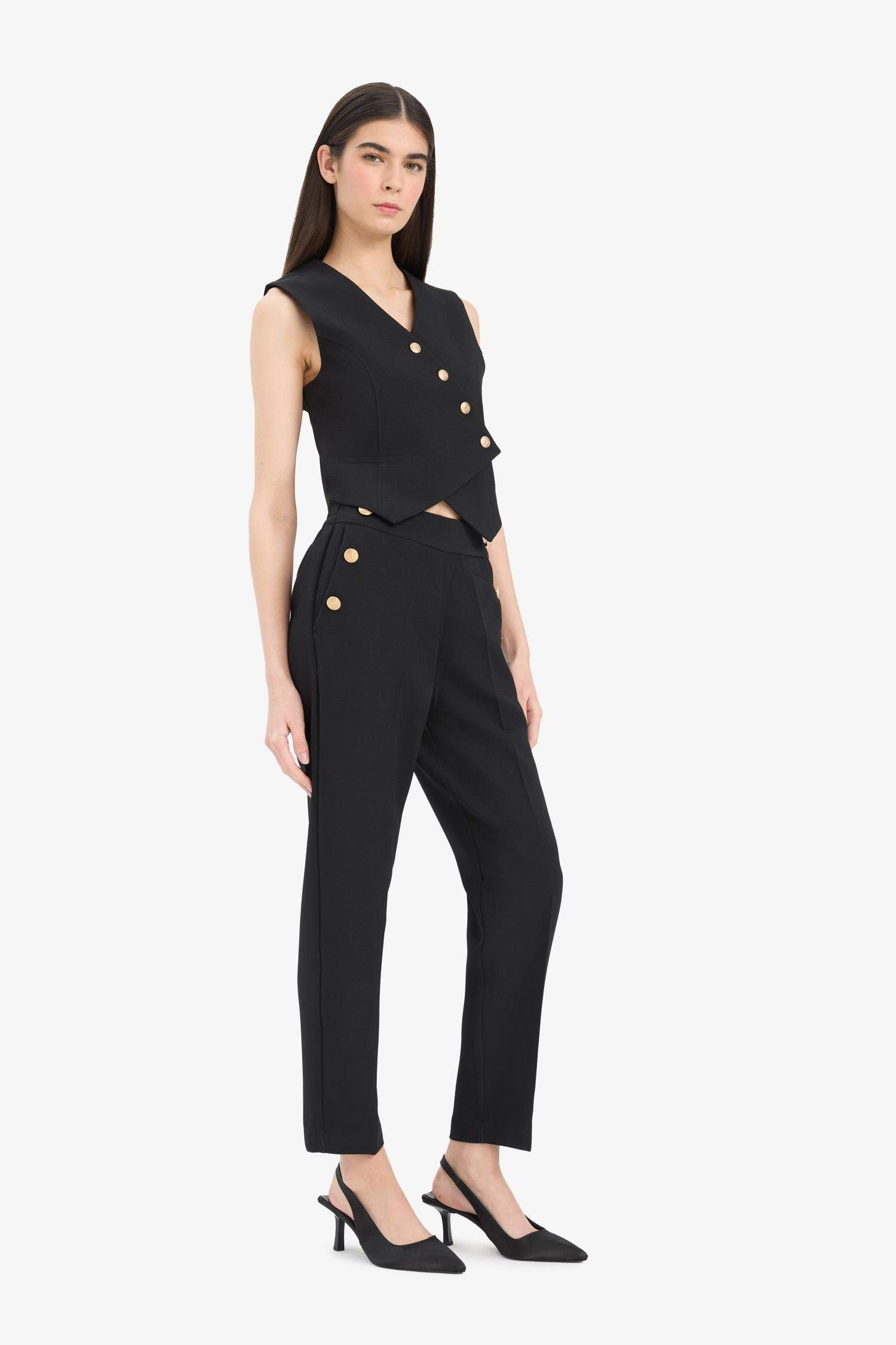 Pantalon taille haute droit à poches Coupe carotte