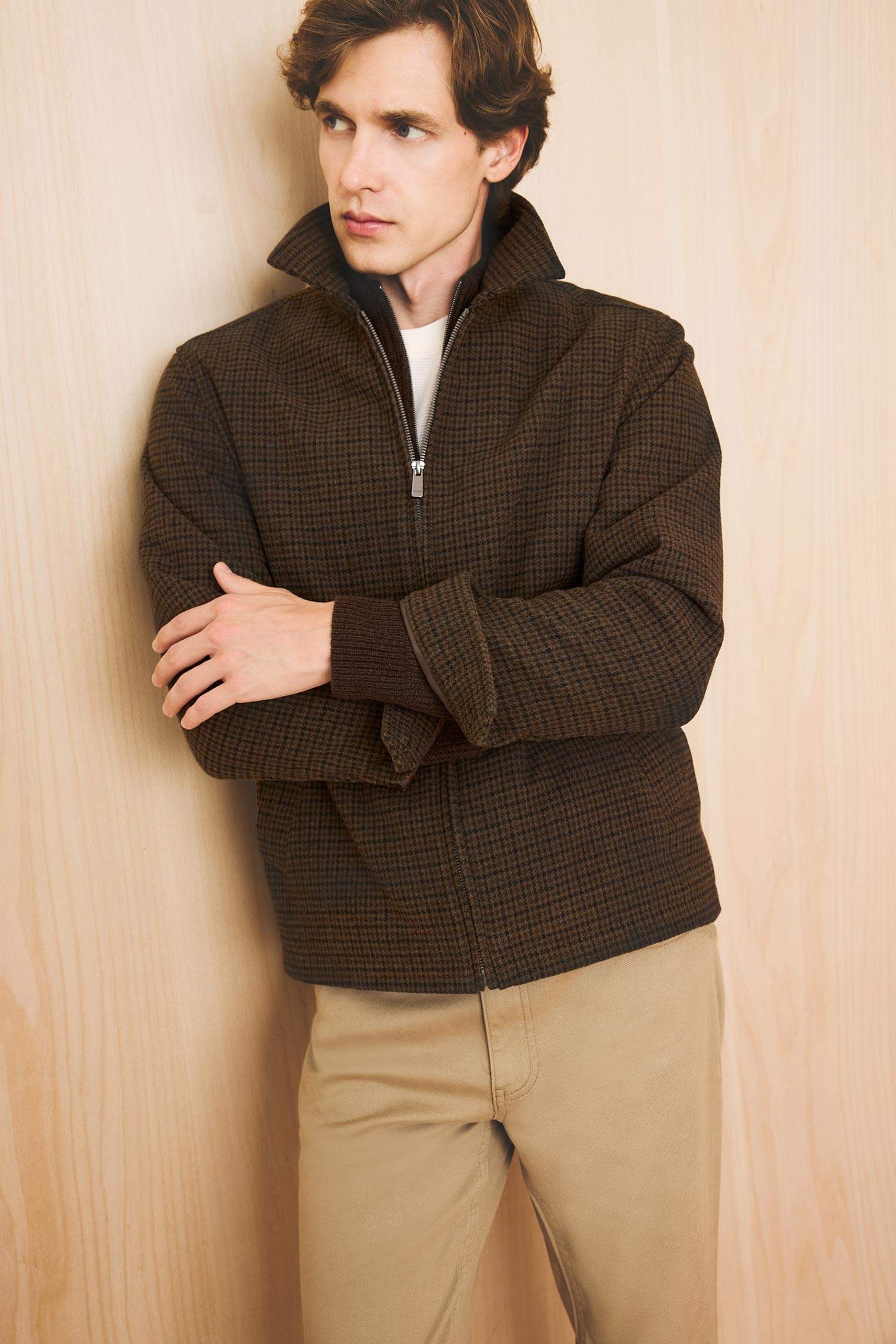 Slim Fit Polo Collar Zippered Lined Jacket