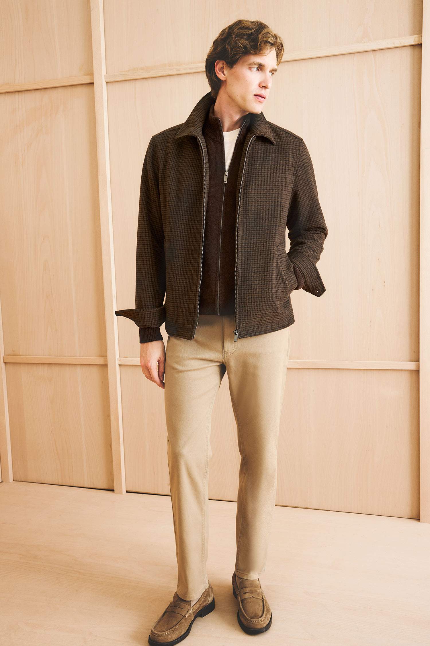 Slim Fit Polo Collar Zippered Lined Jacket