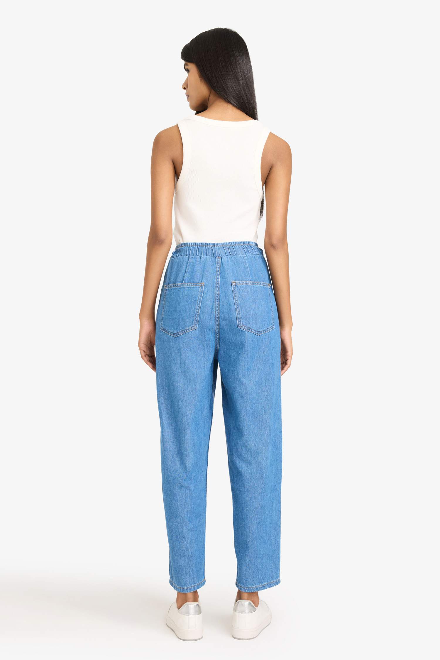 Yüksek Bel Bilek Boy Yumuşak Jean Yıkamalı Pantolon